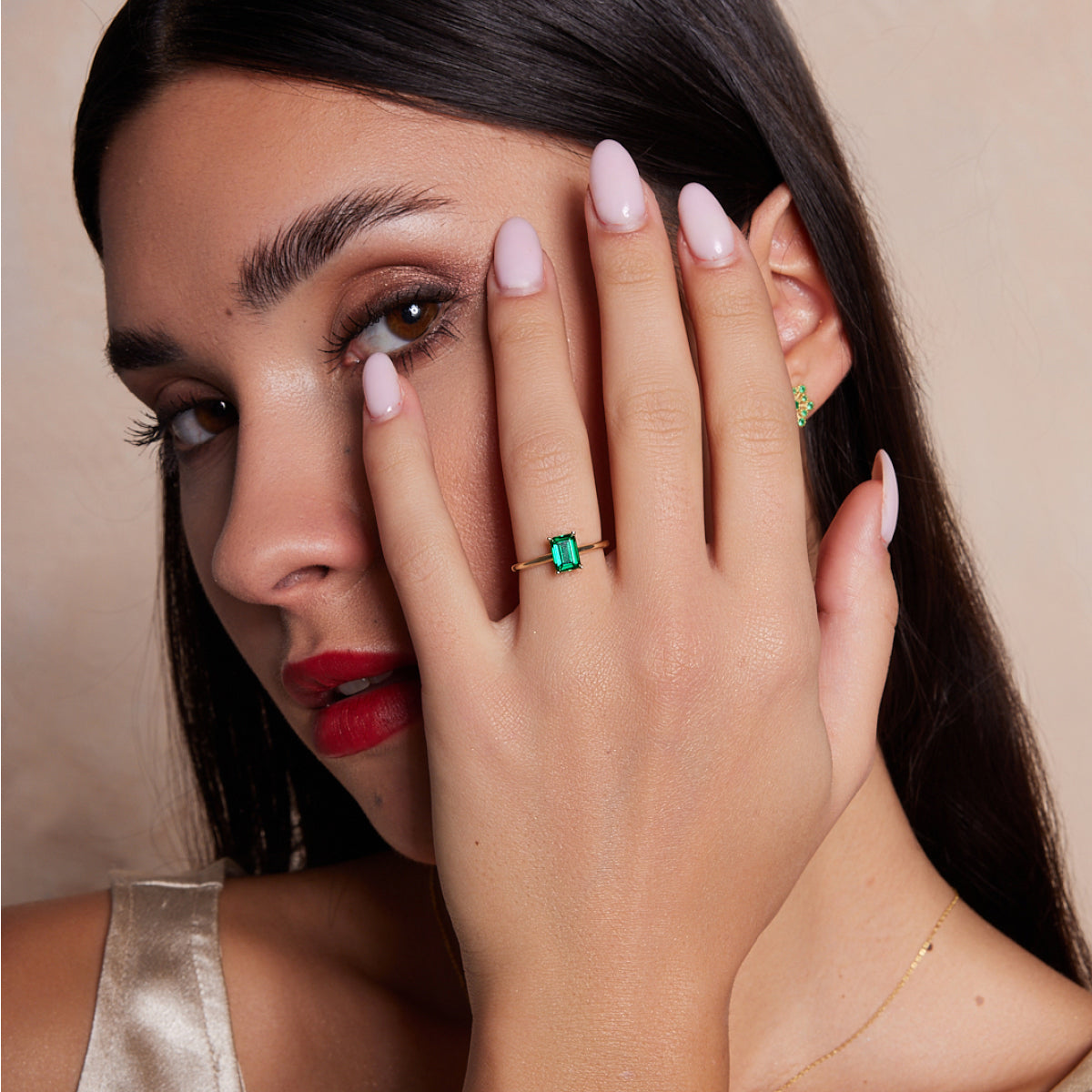 Pierścionek złoty z zieloną cyrkonią - Colore