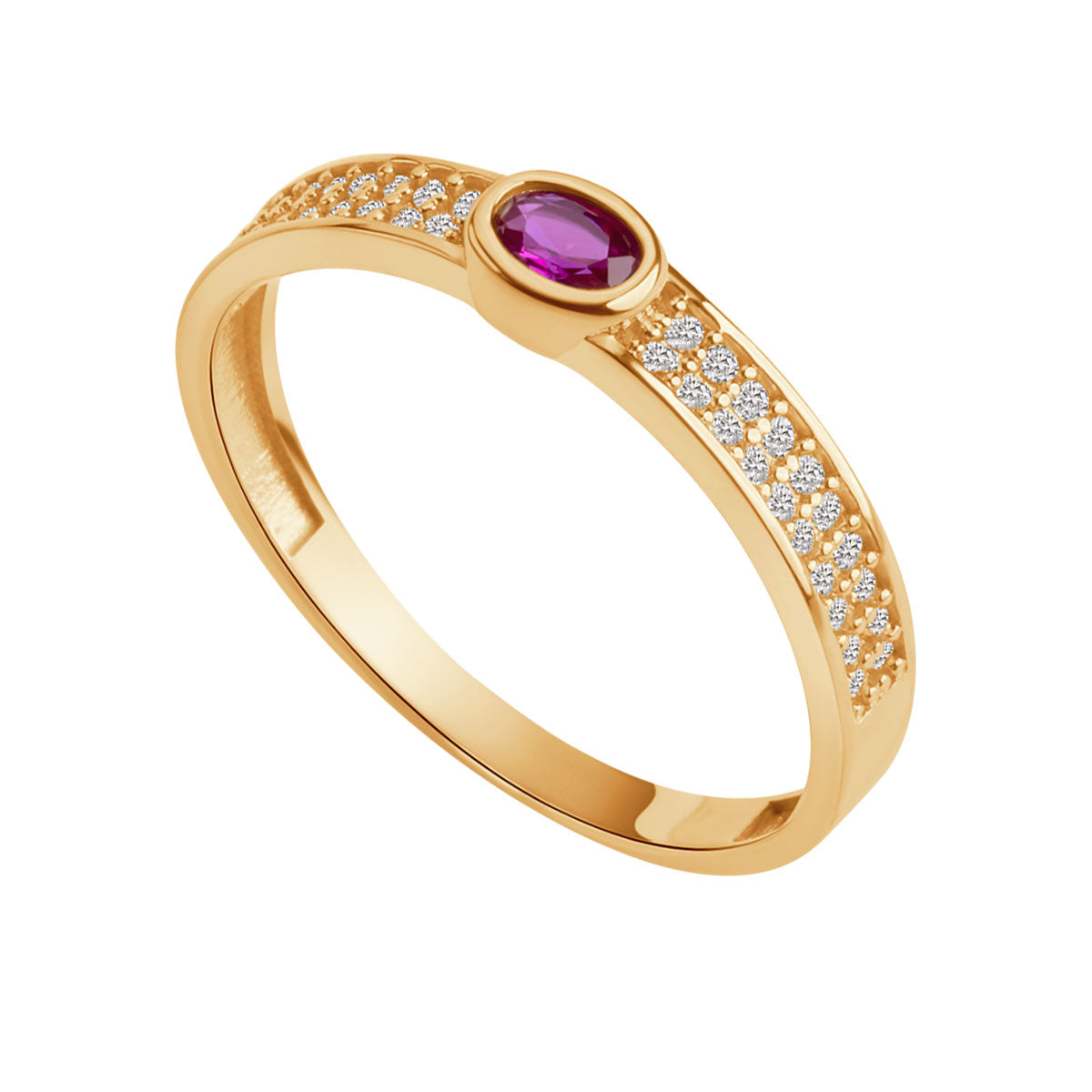 Pierścionek złoty z różową cyrkonią