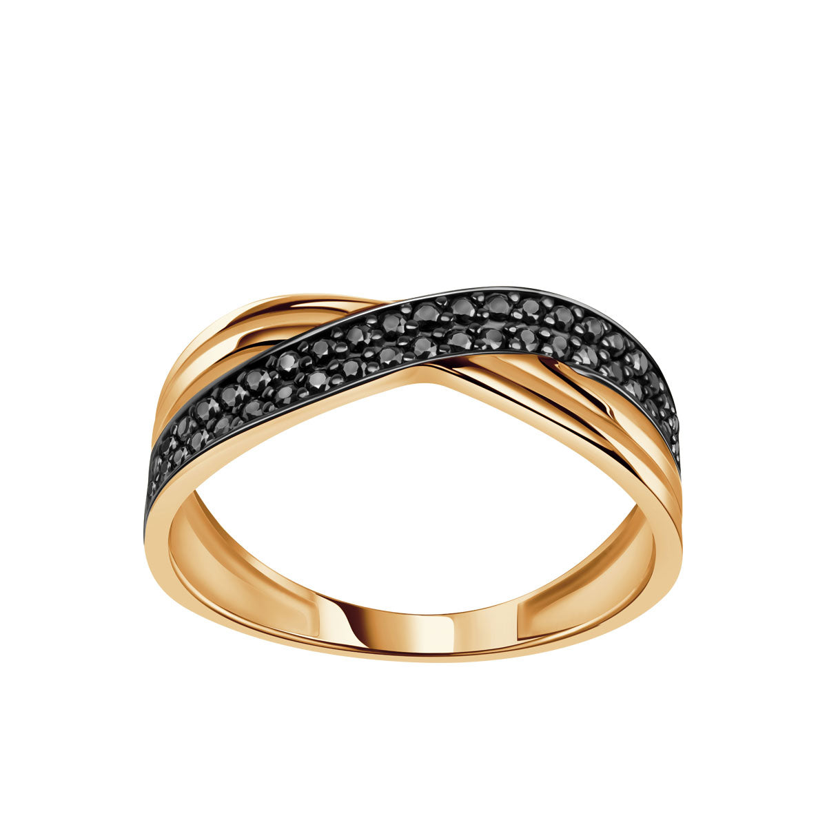 Pierścionek złoty z czarnymi cyrkoniami - przeplatany - Verona