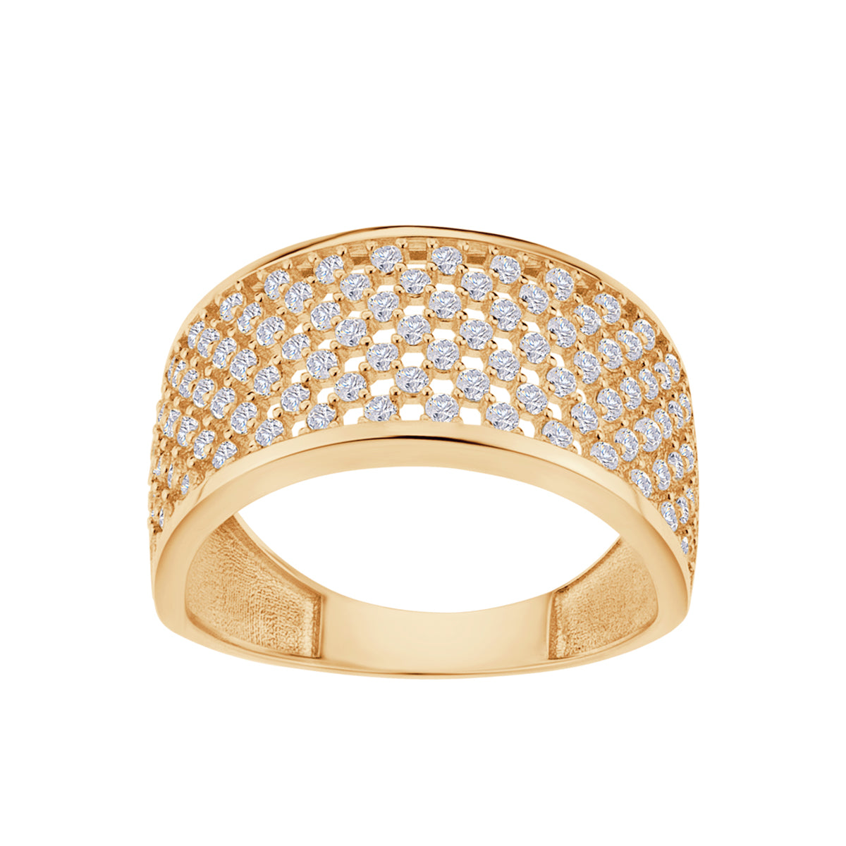 Pierścionek złoty z bezbarwnymi cyrkoniami - szeroki