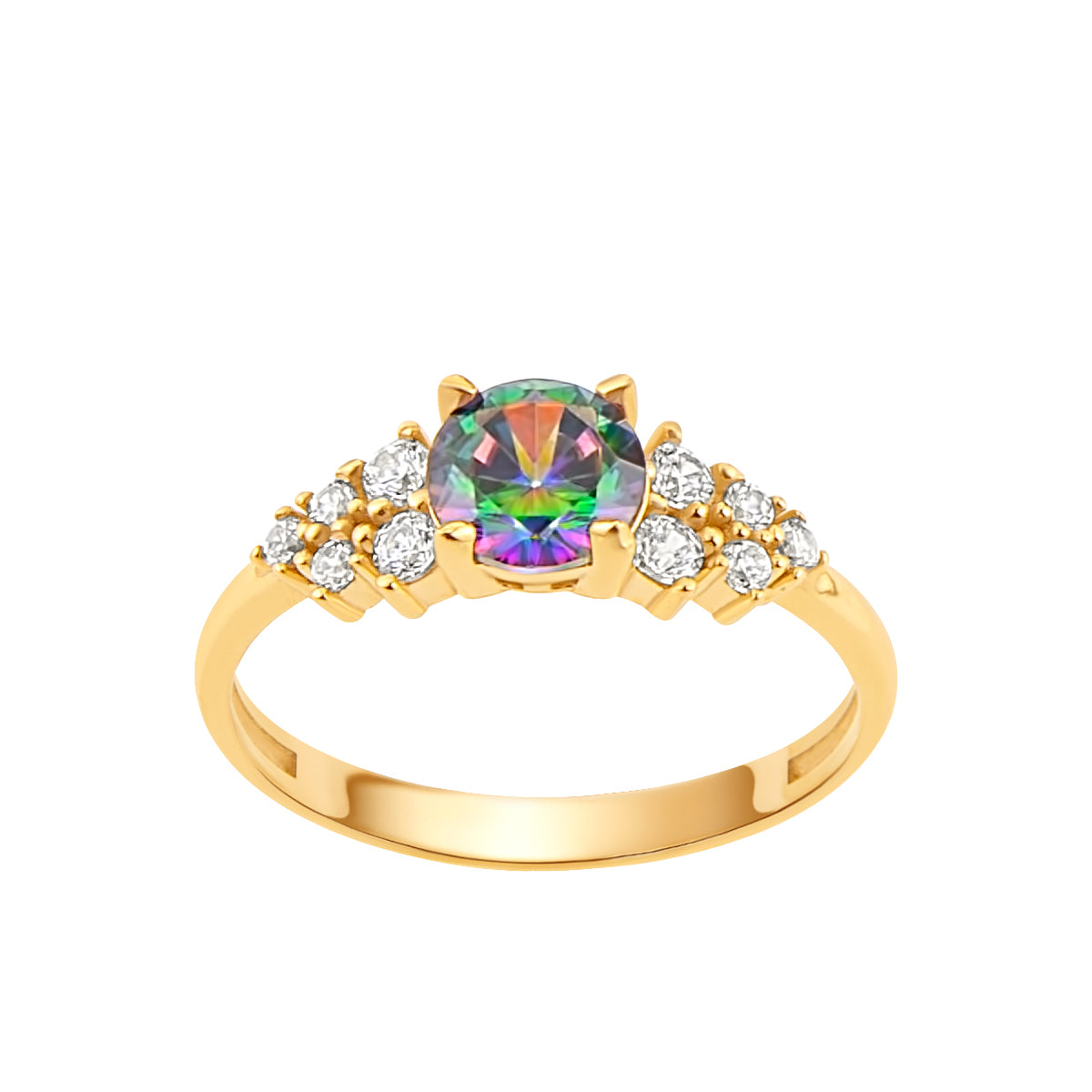 Pierścionek złoty z kolorowymi cyrkoniami