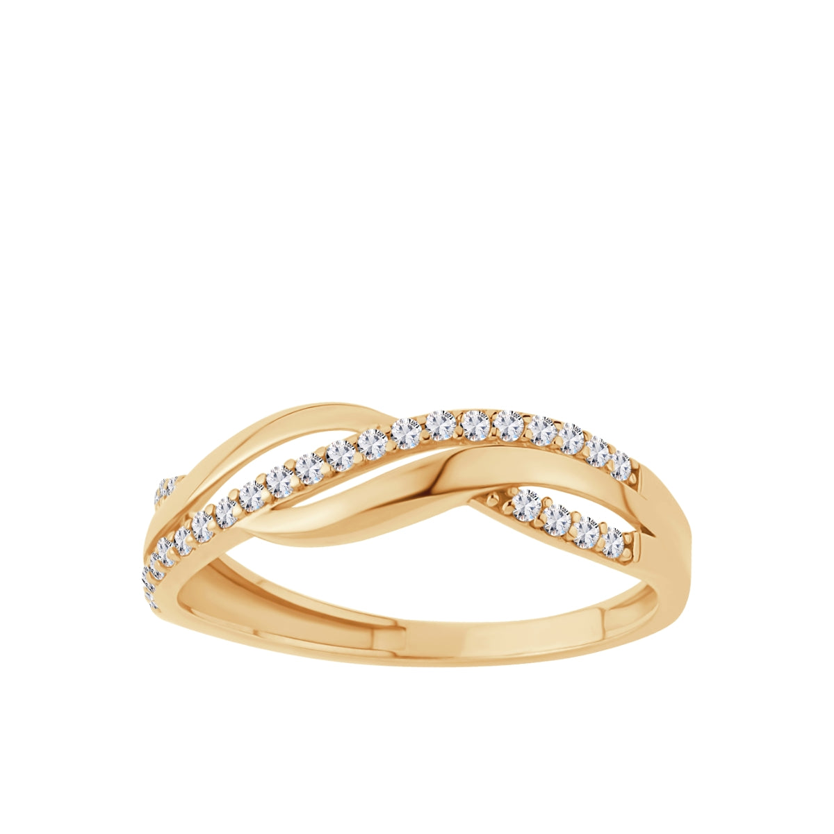 Pierścionek złoty z cyrkoniami - przeplatany