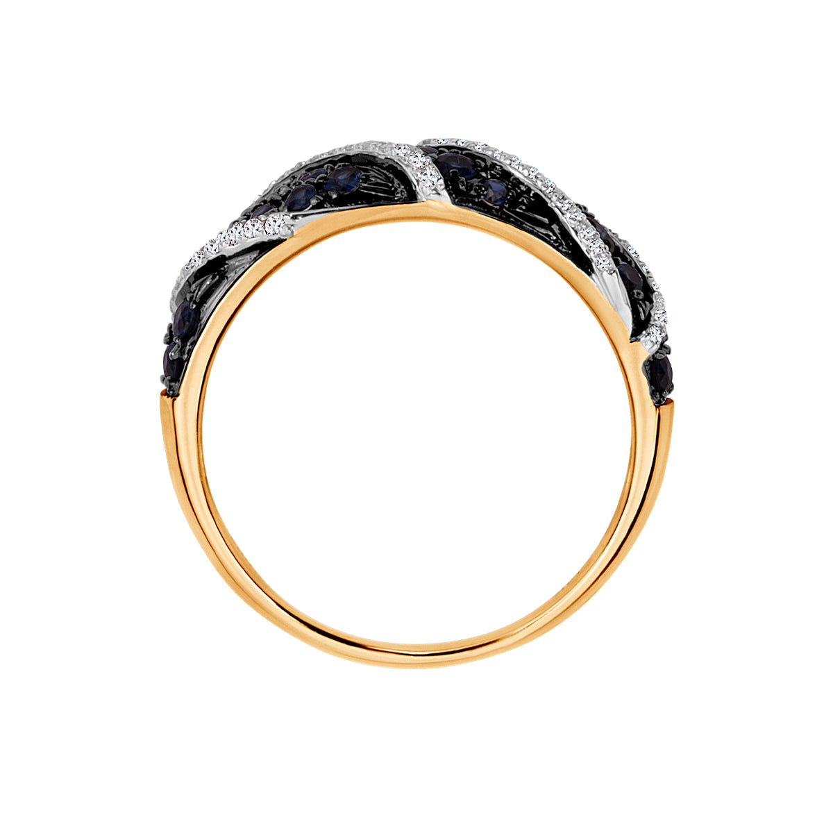 Pierścionek złoty z szafirami i diamentami