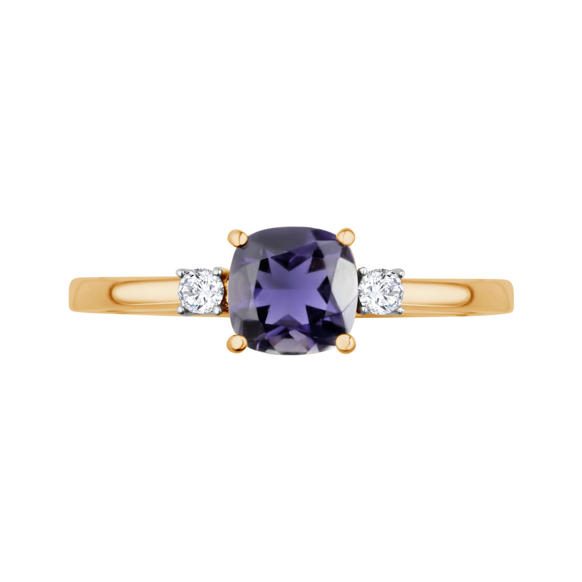 Pierścionek złoty z iolitem i diamentami