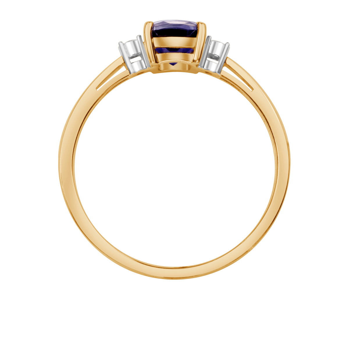Pierścionek złoty z iolitem i diamentami