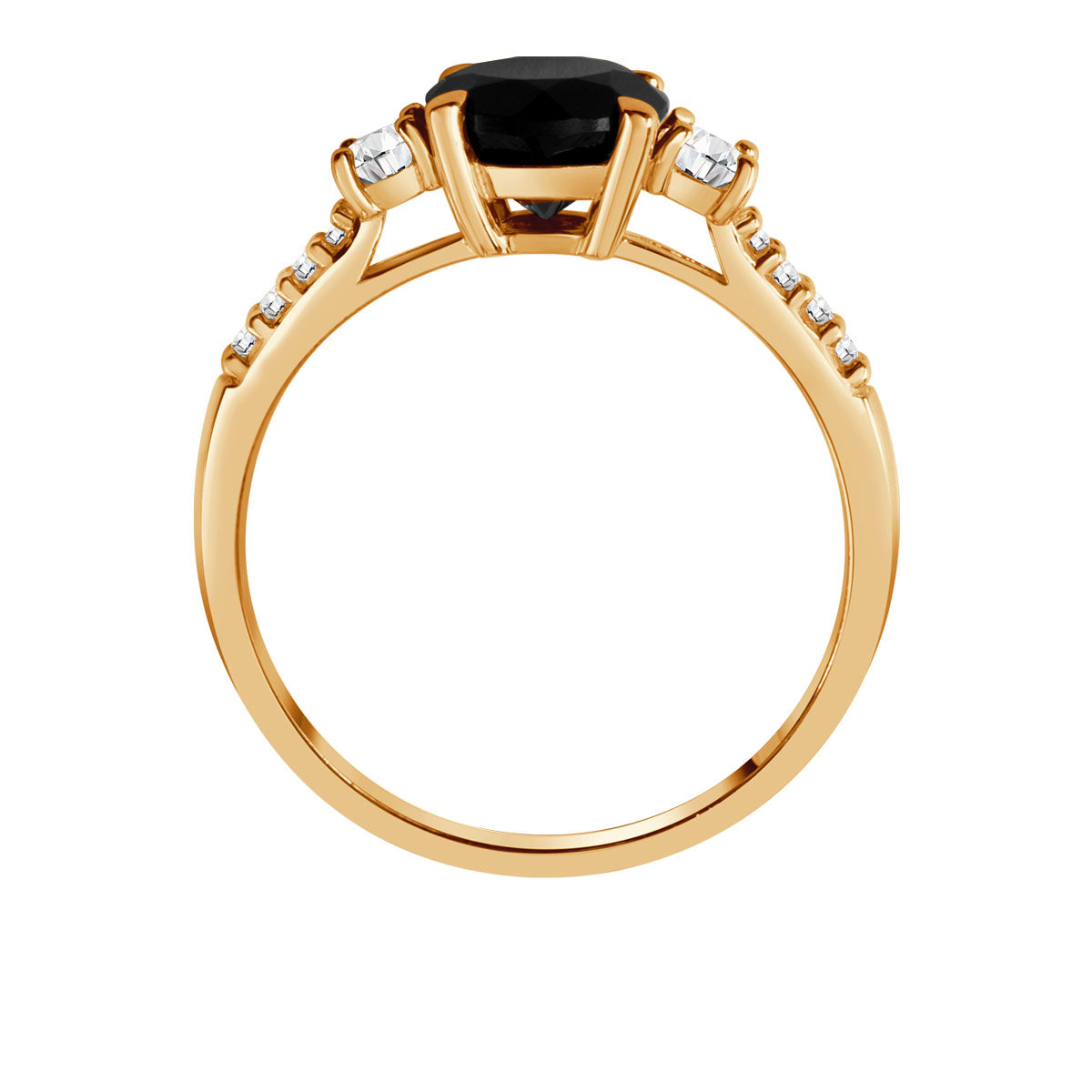 Pierścionek złoty z onyksem, topazami i diamentami