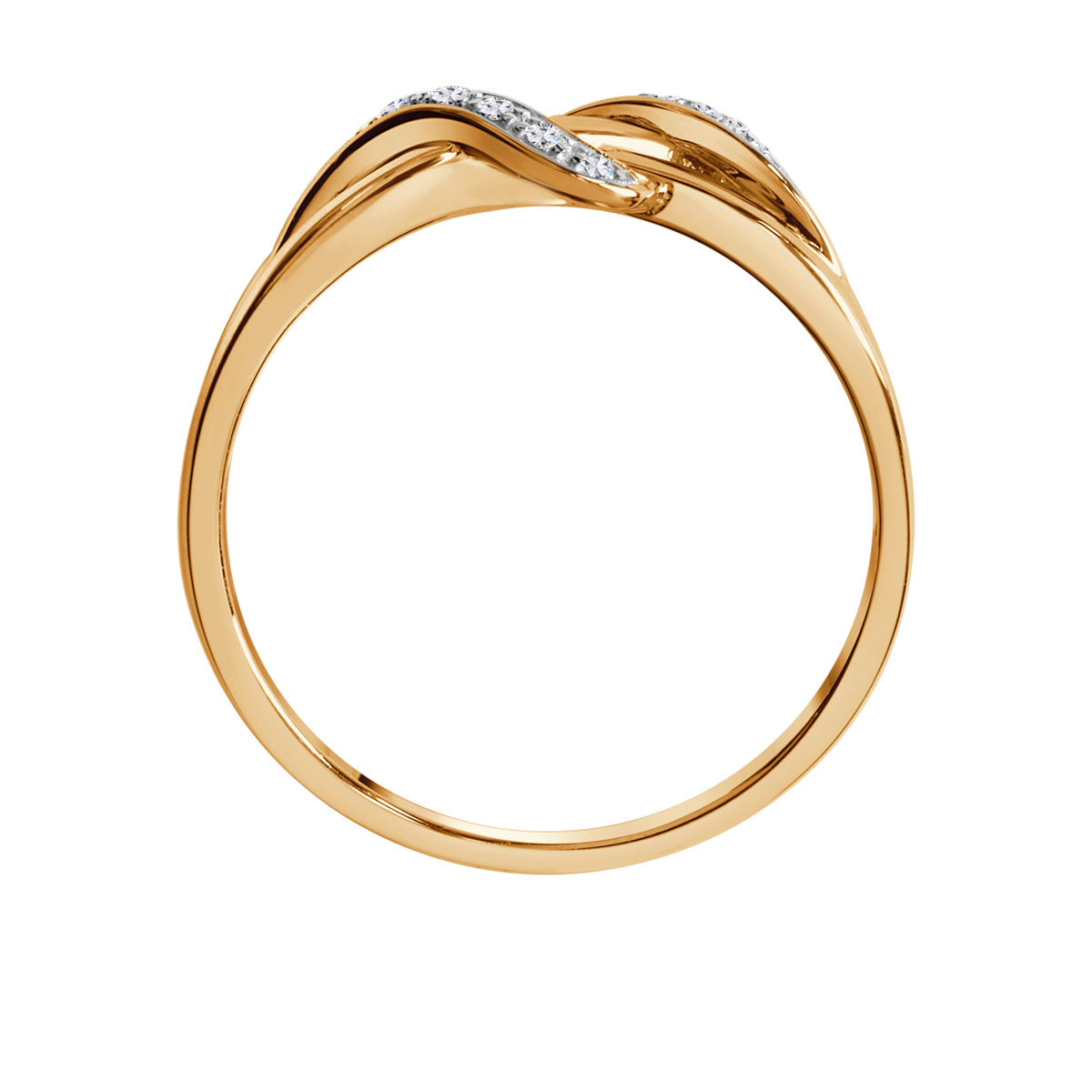 Pierścionek złoty z diamentami - przeplatany