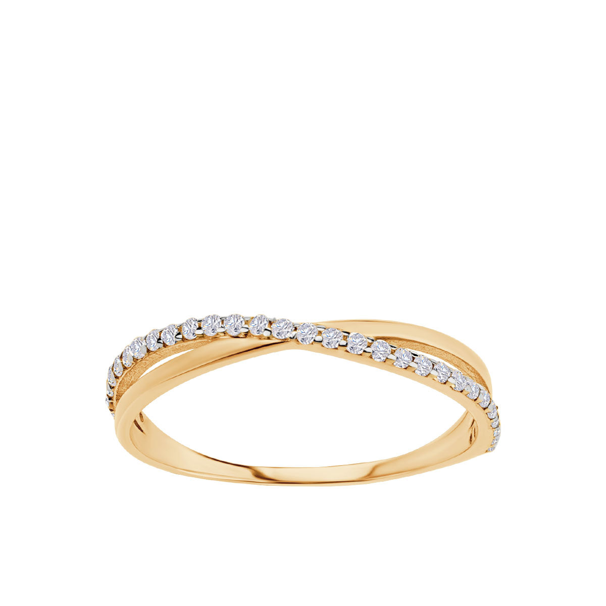 Pierścionek złoty z cyrkoniami - przeplatany