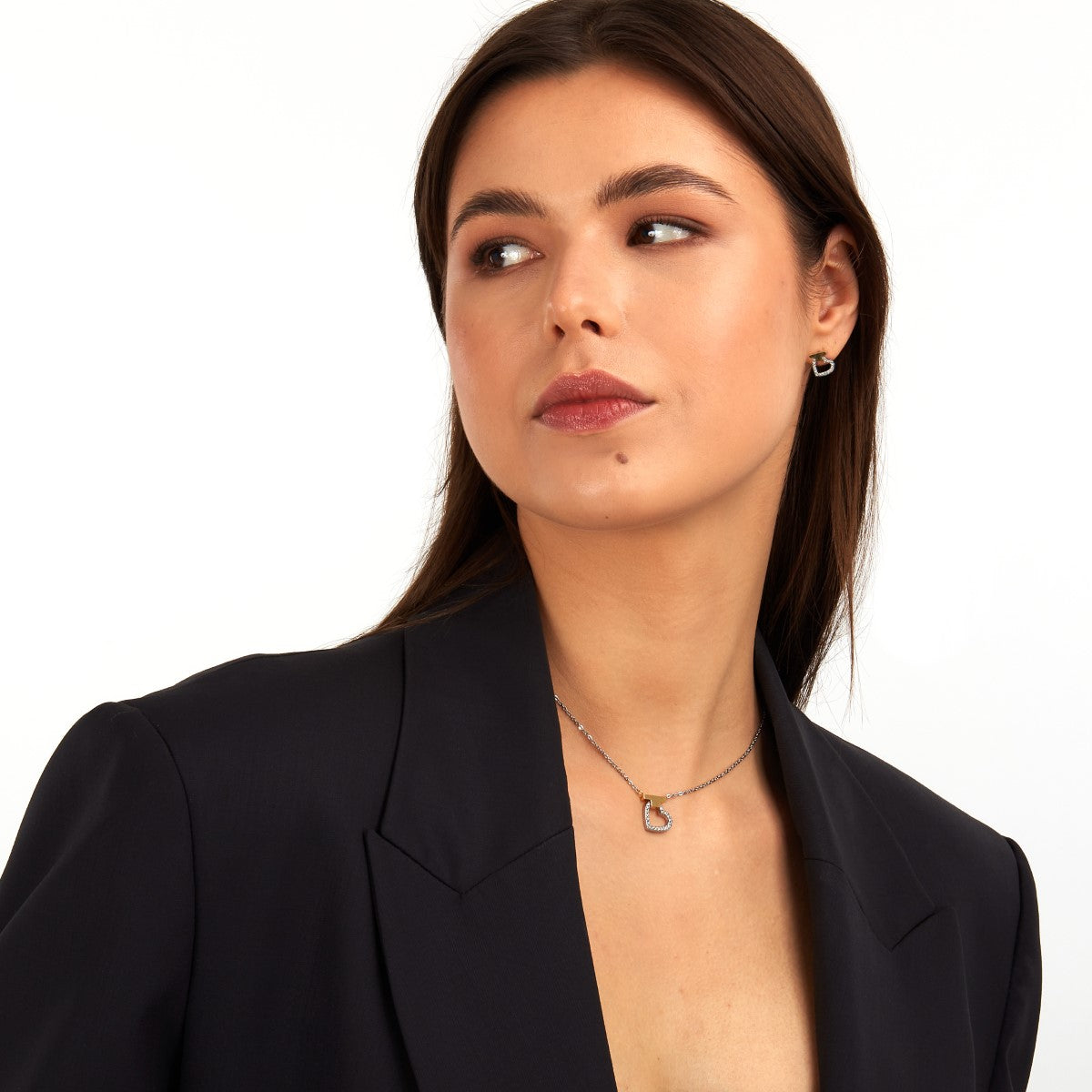 Zestaw biżuterii stalowy z cyrkoniami - serca - Trussardi T-Logo Hoop