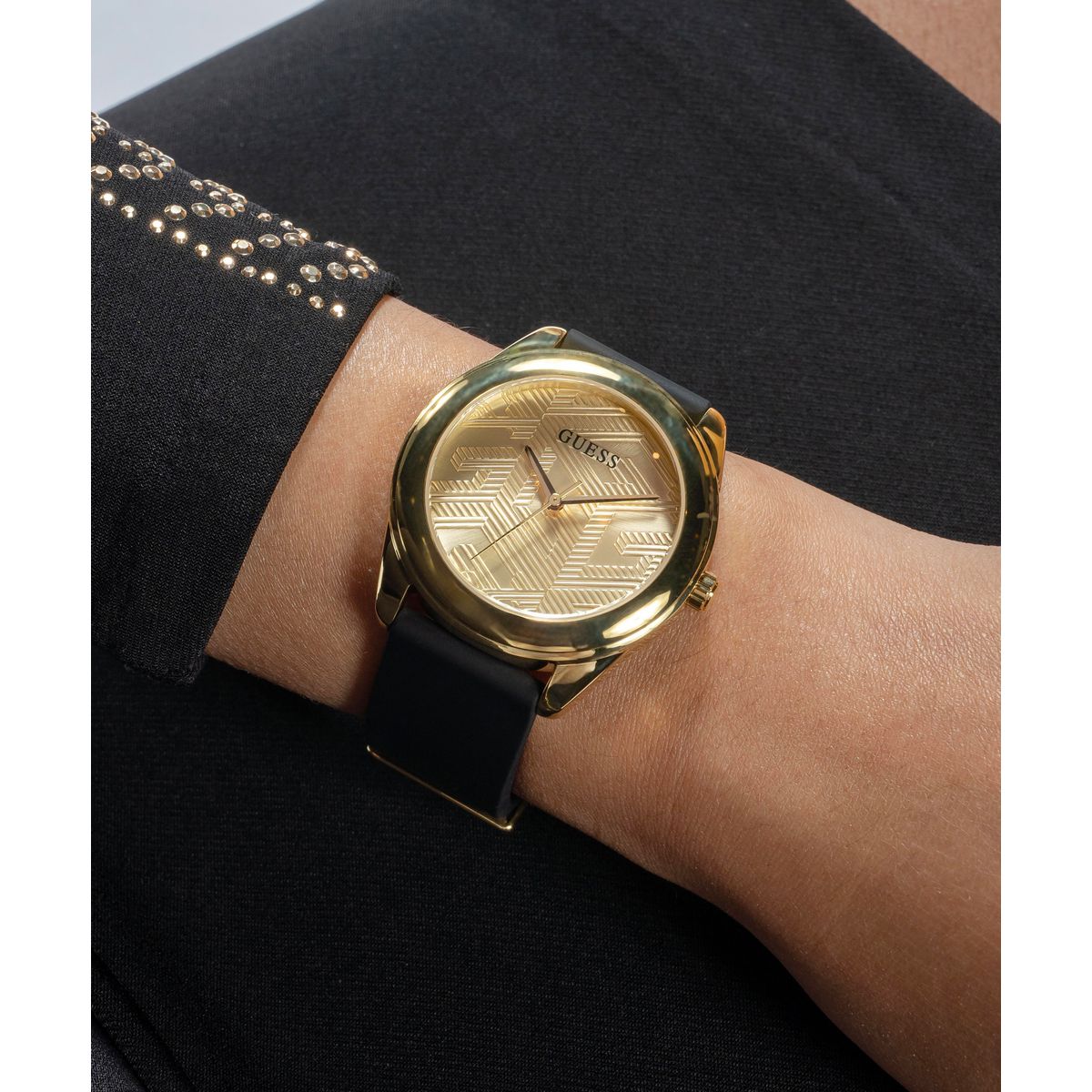 Zegarek na czarnym pasku - Guess Cubed