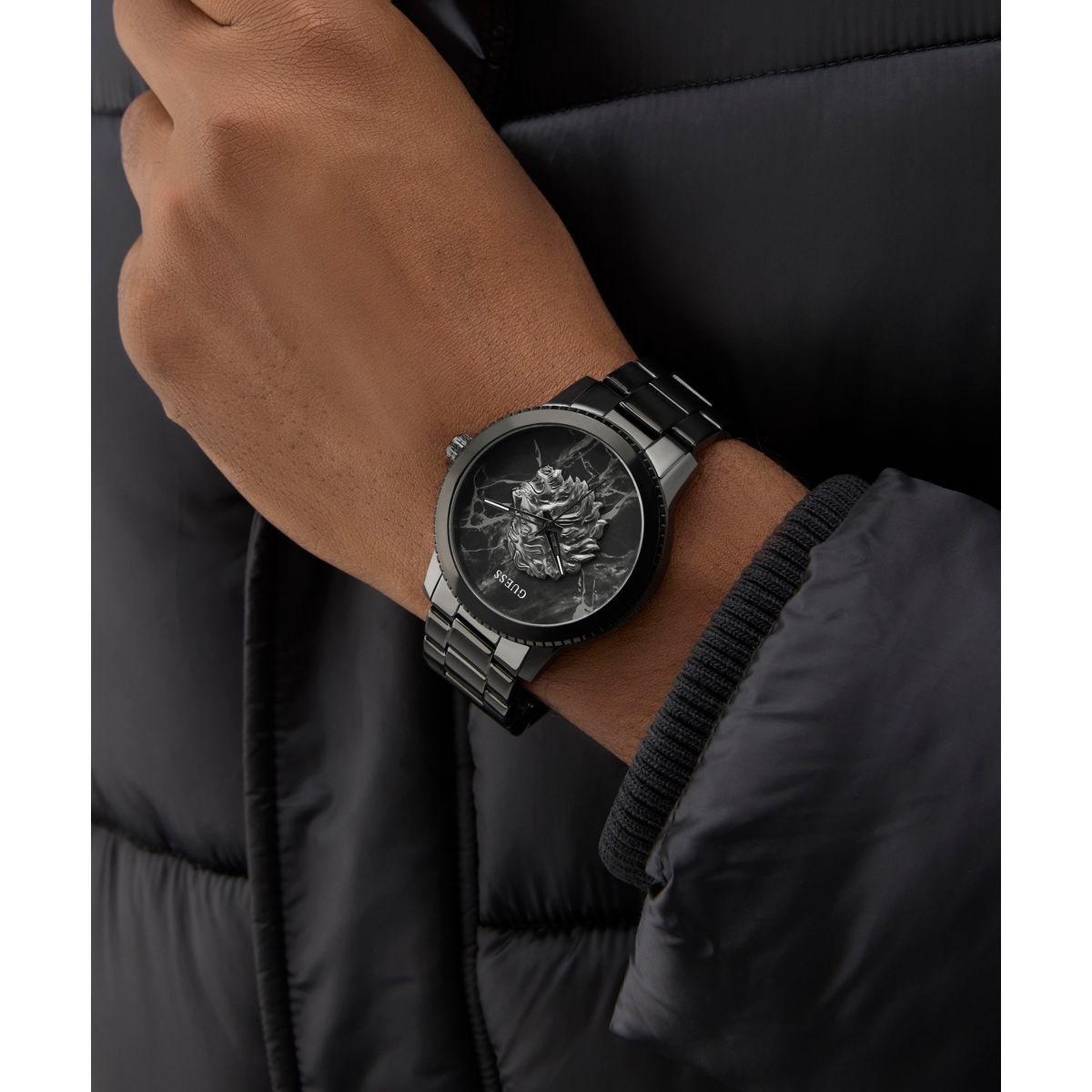 Zegarek na czarnej bransolecie - Guess Monarch