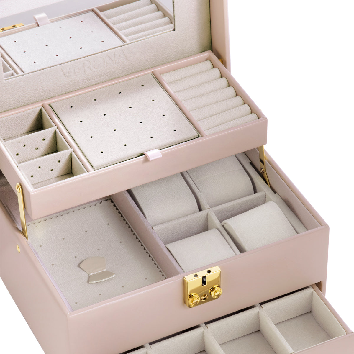 Szkatułka na biżuterię z ekoskóry - beżowa - duża