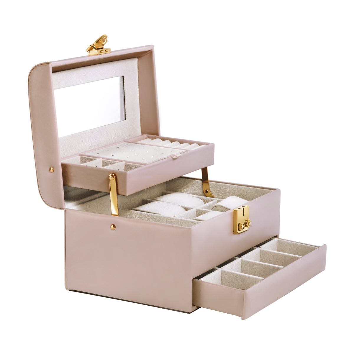 Szkatułka na biżuterię z ekoskóry - beżowa - duża