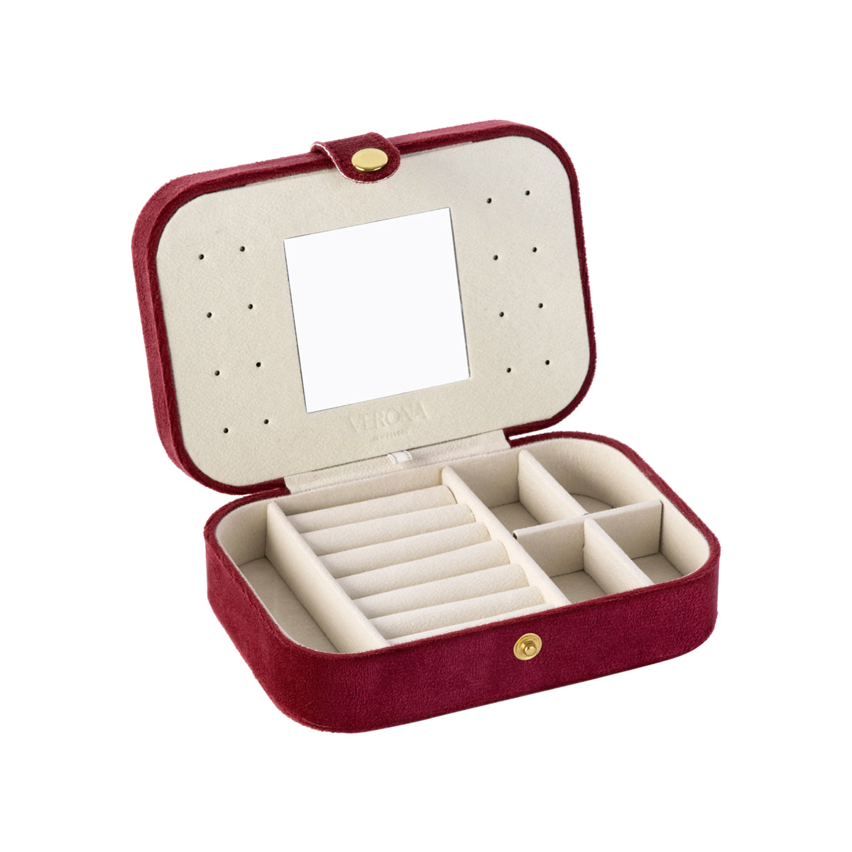 Szkatułka na biżuterię welurowa - bordowa - średnia