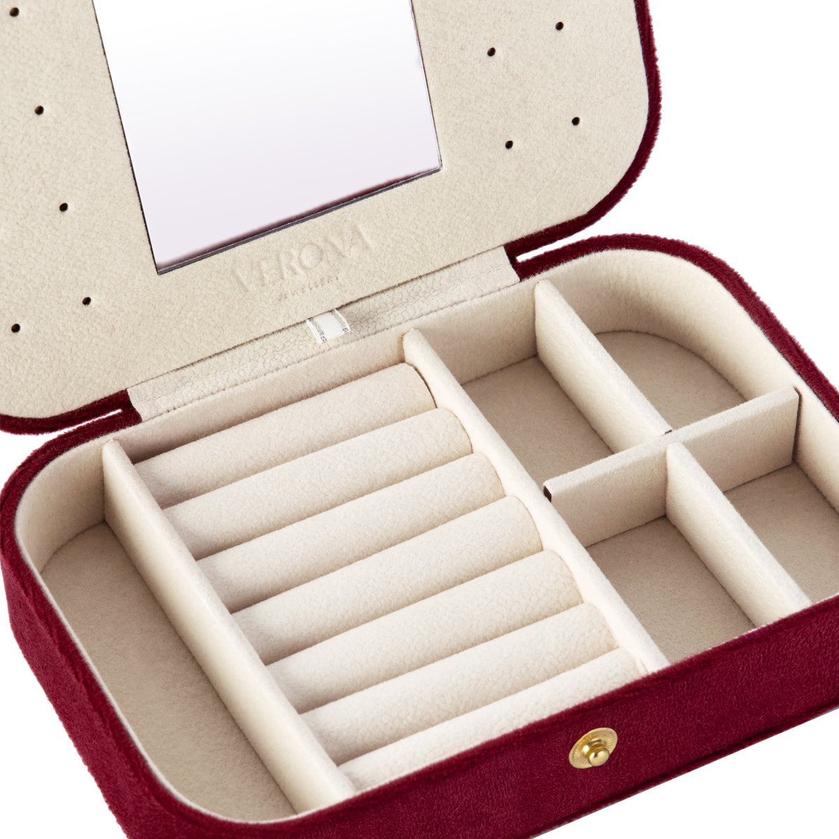 Szkatułka na biżuterię welurowa - bordowa - średnia