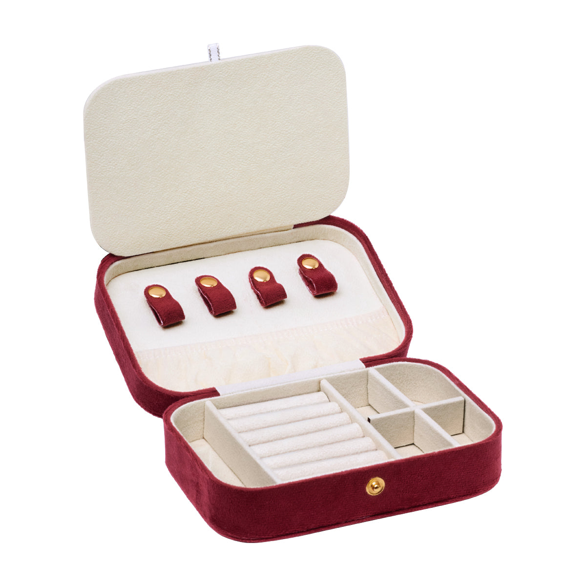 Szkatułka na biżuterię welurowa - bordowa - średnia