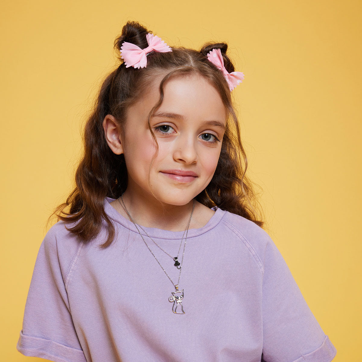Zawieszka srebrna z cyrkoniami - kot - Bambini