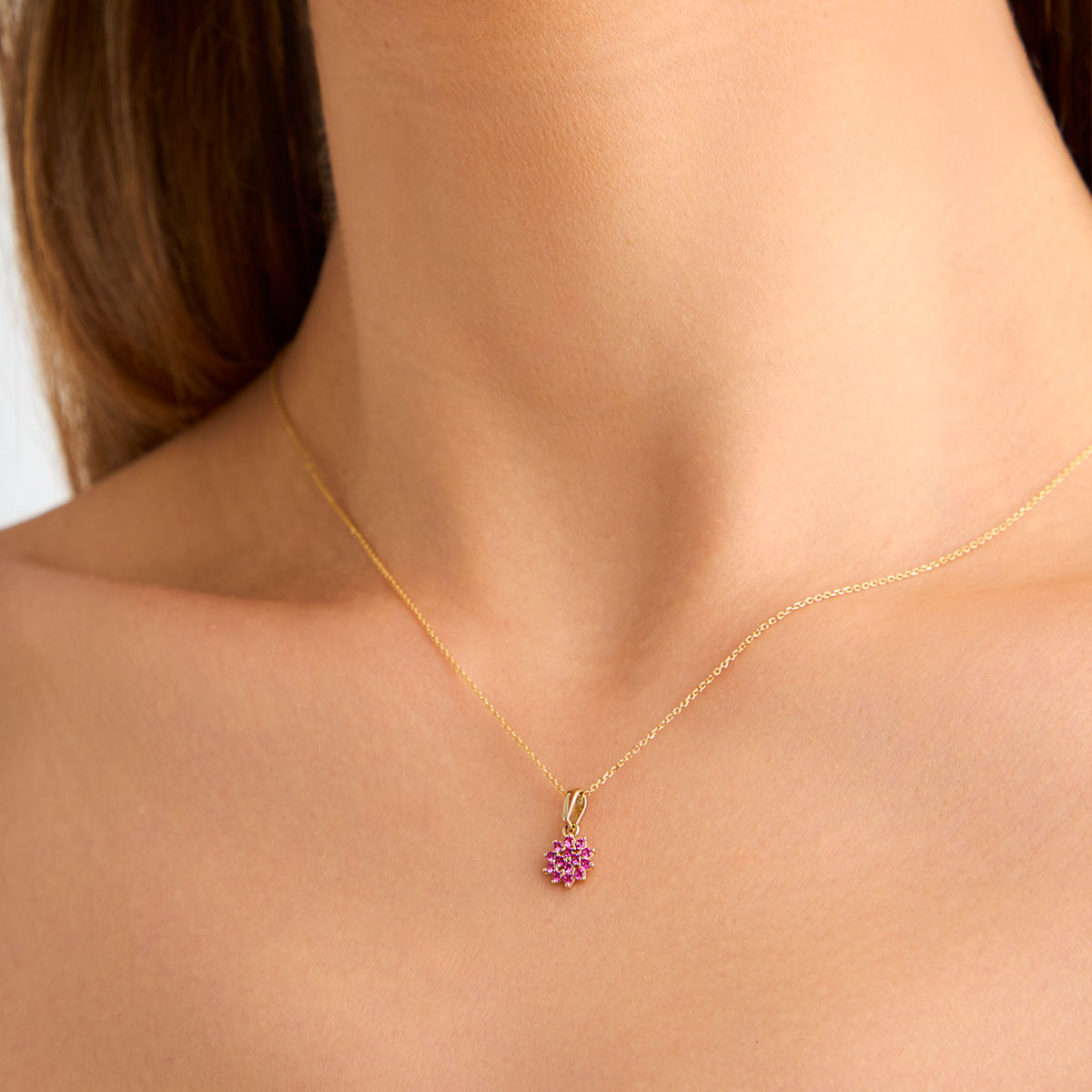 Zawieszka złota z różowymi cyrkoniami - kwiat