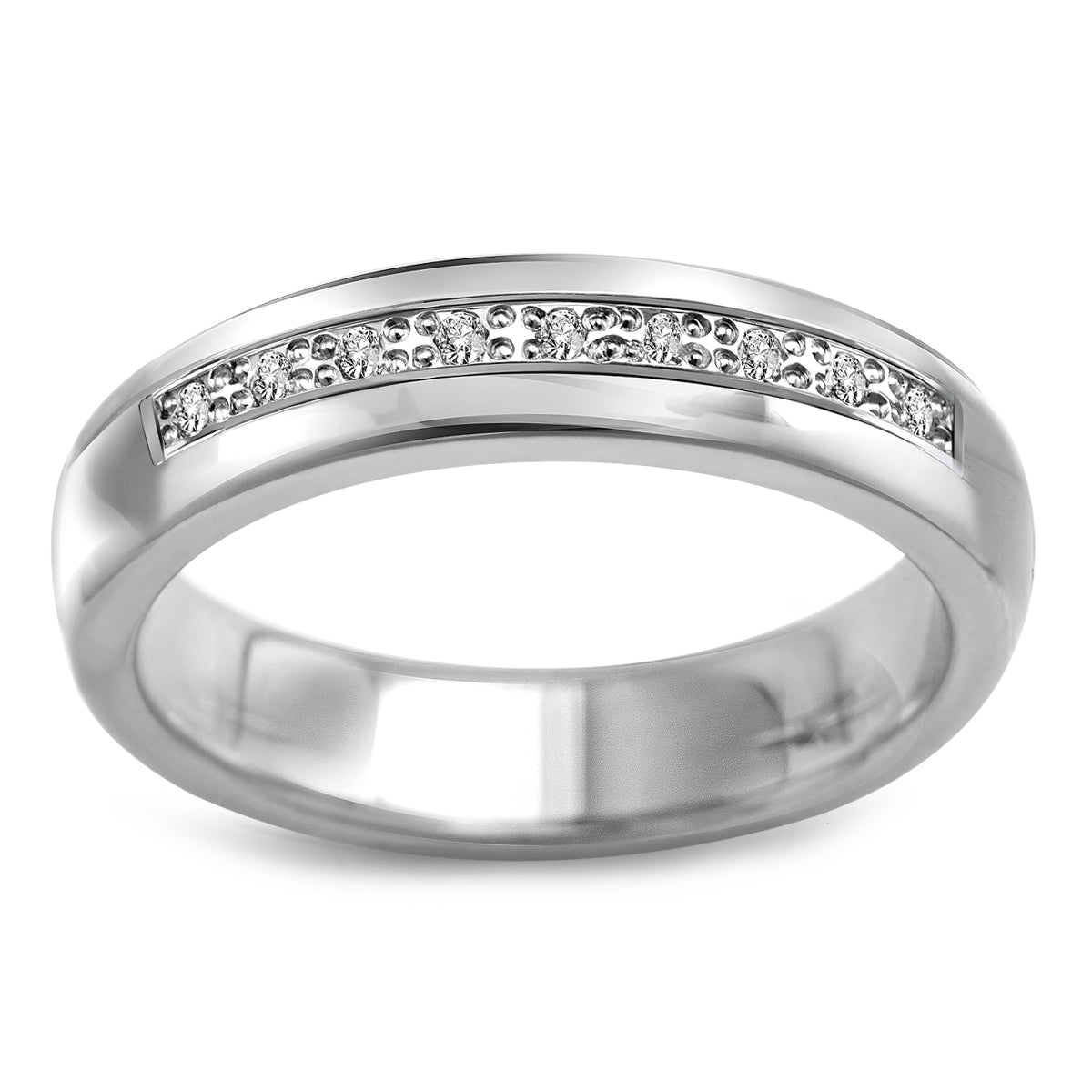 Obrączka z białego złota z diamentami