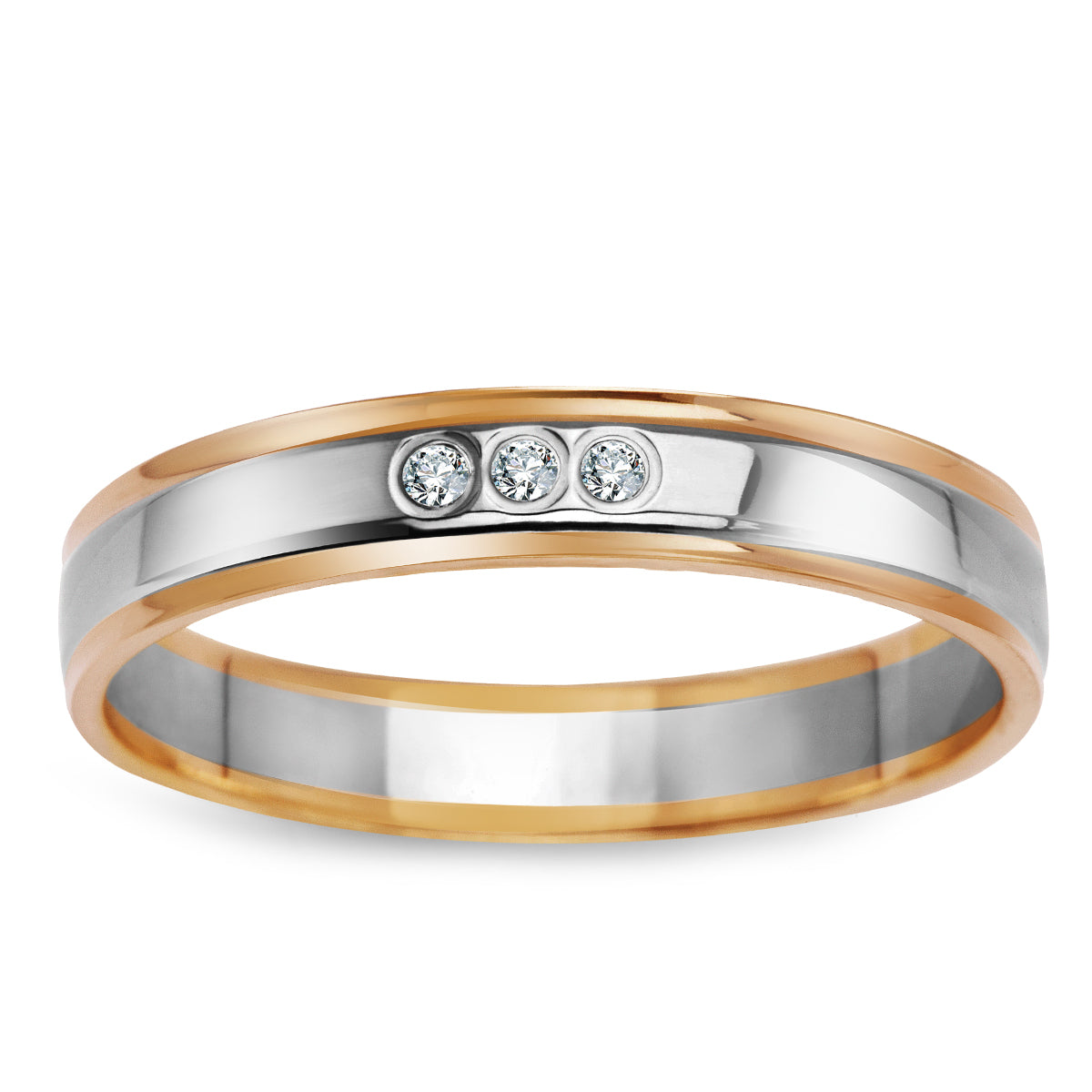 Obrączka z dwukolorowego złota z cyrkoniami