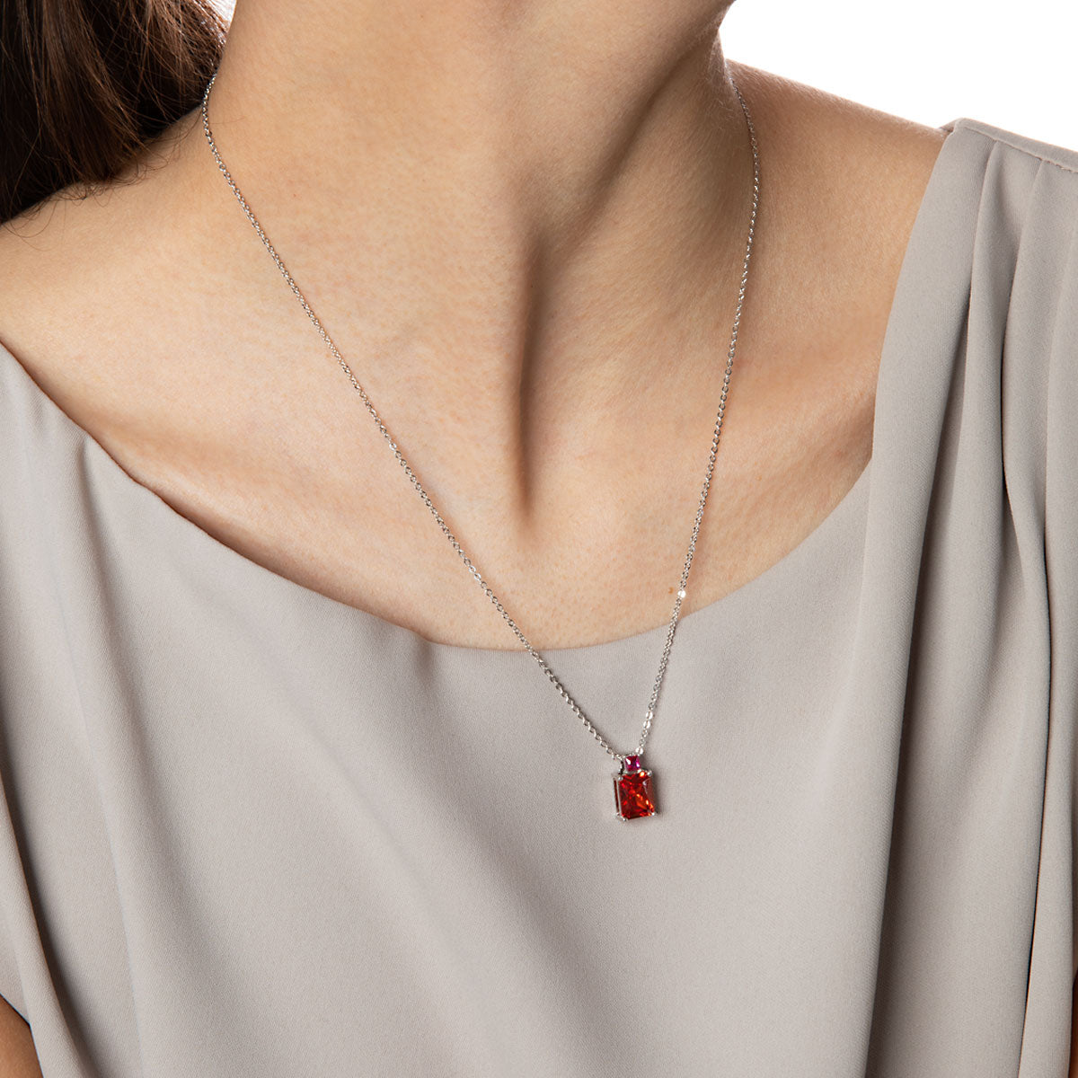 Naszyjnik srebrny z pomarańczową cyrkonią - Colore