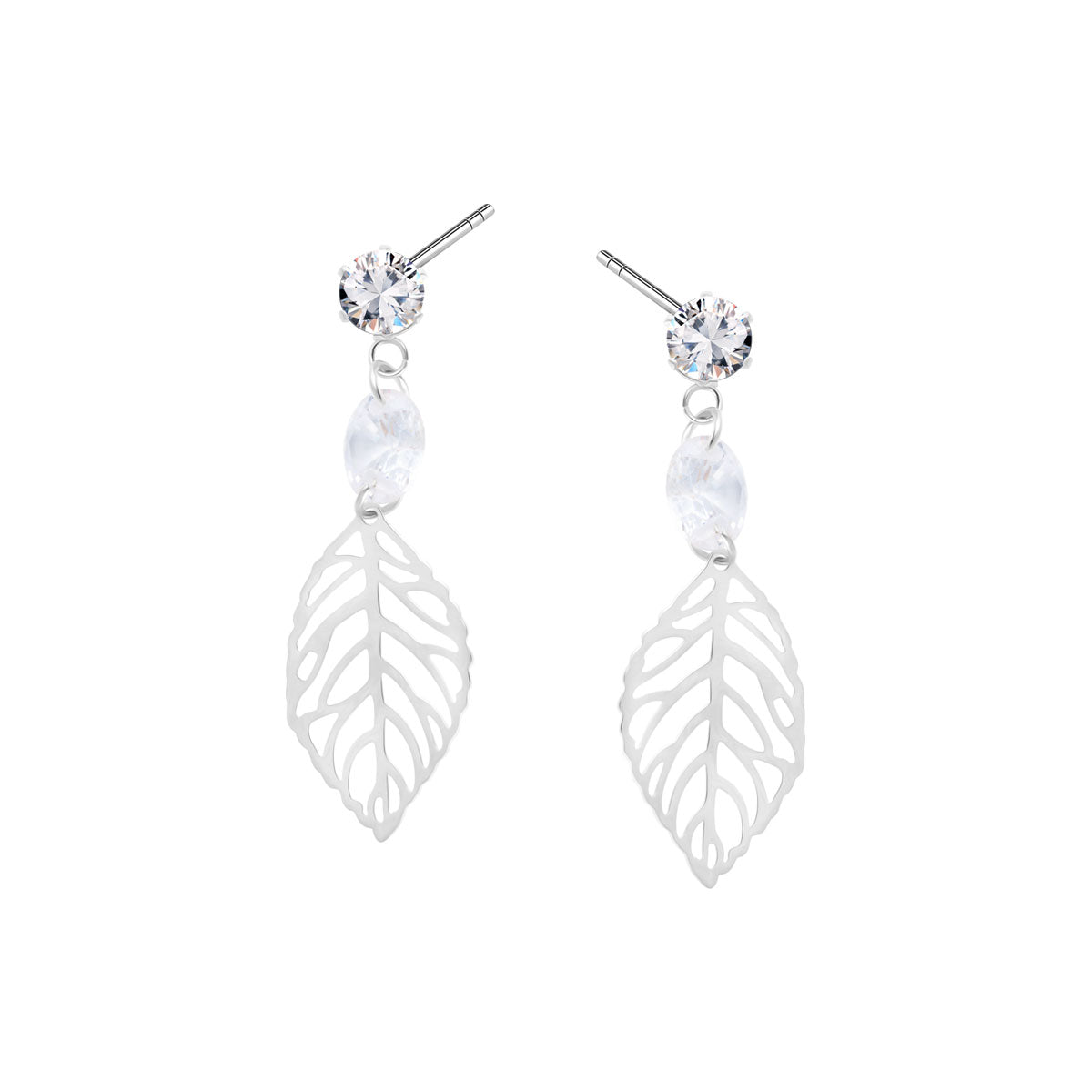 Kolczyki stalowe z cyrkoniami - liść - Moderno