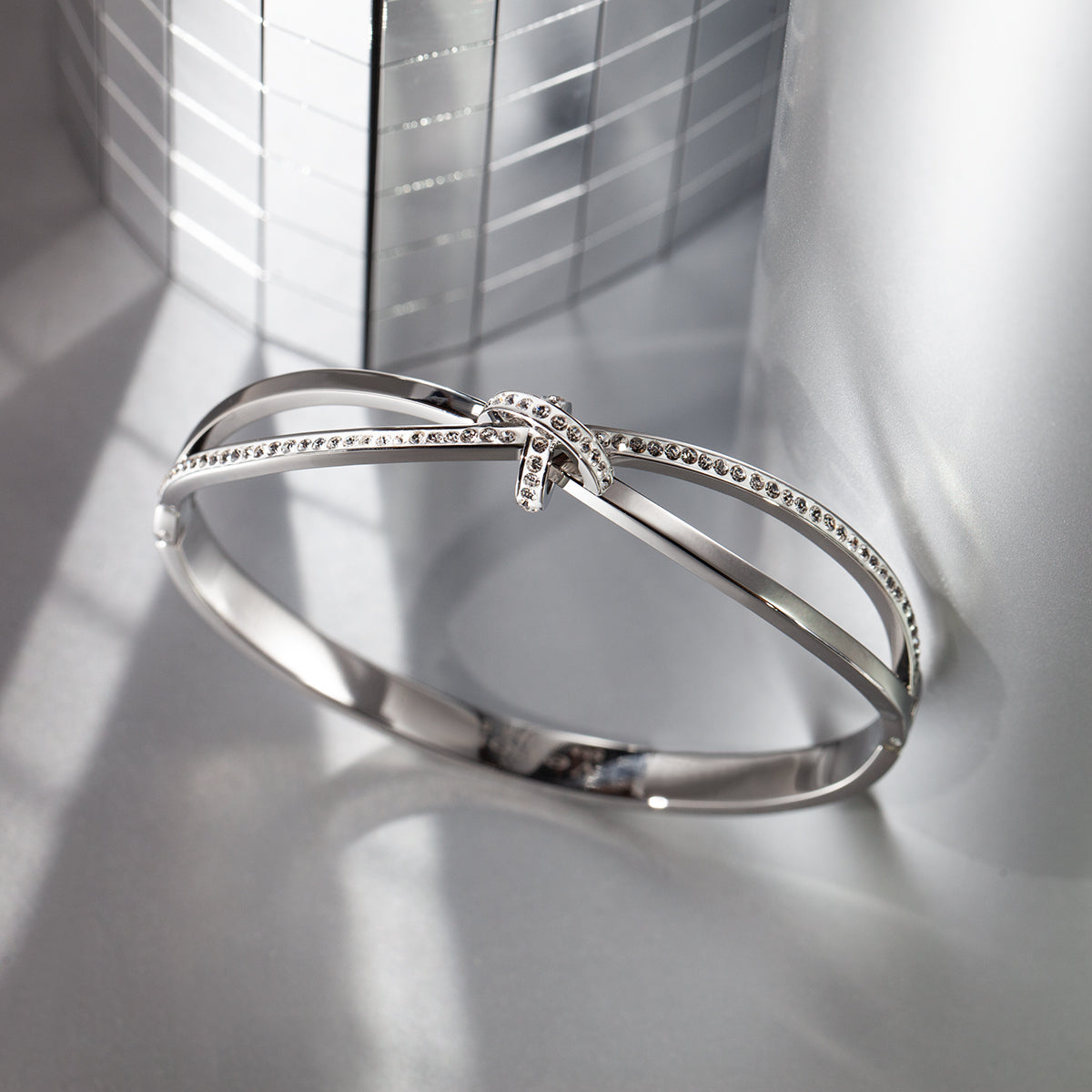 Bransoletka stalowa sztywna ze szkłem - Moderno