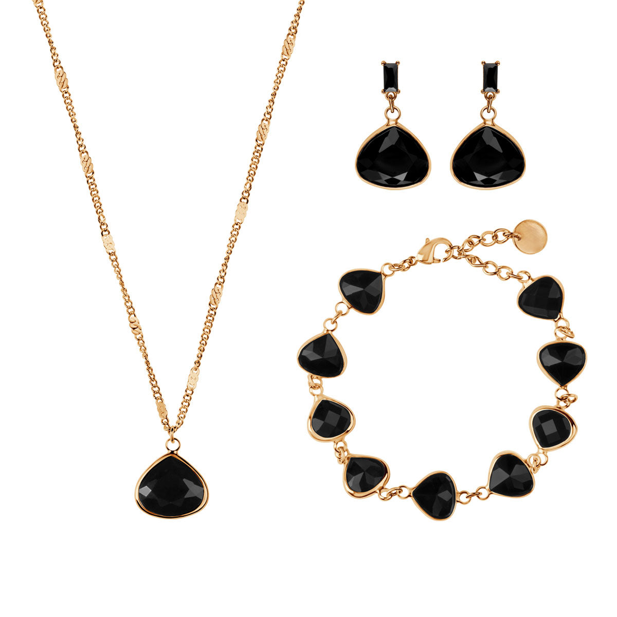 Komplet biżuterii z mosiądzu pozłacany z czarnym oczkiem