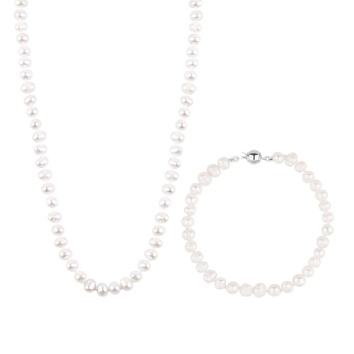 Komplet biżuterii srebrnej - klasyczne perły