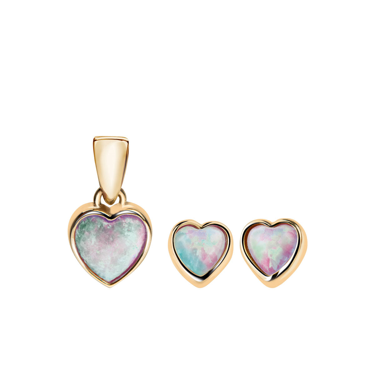 Komplet biżuterii złotej z syntetycznym opalem - serca