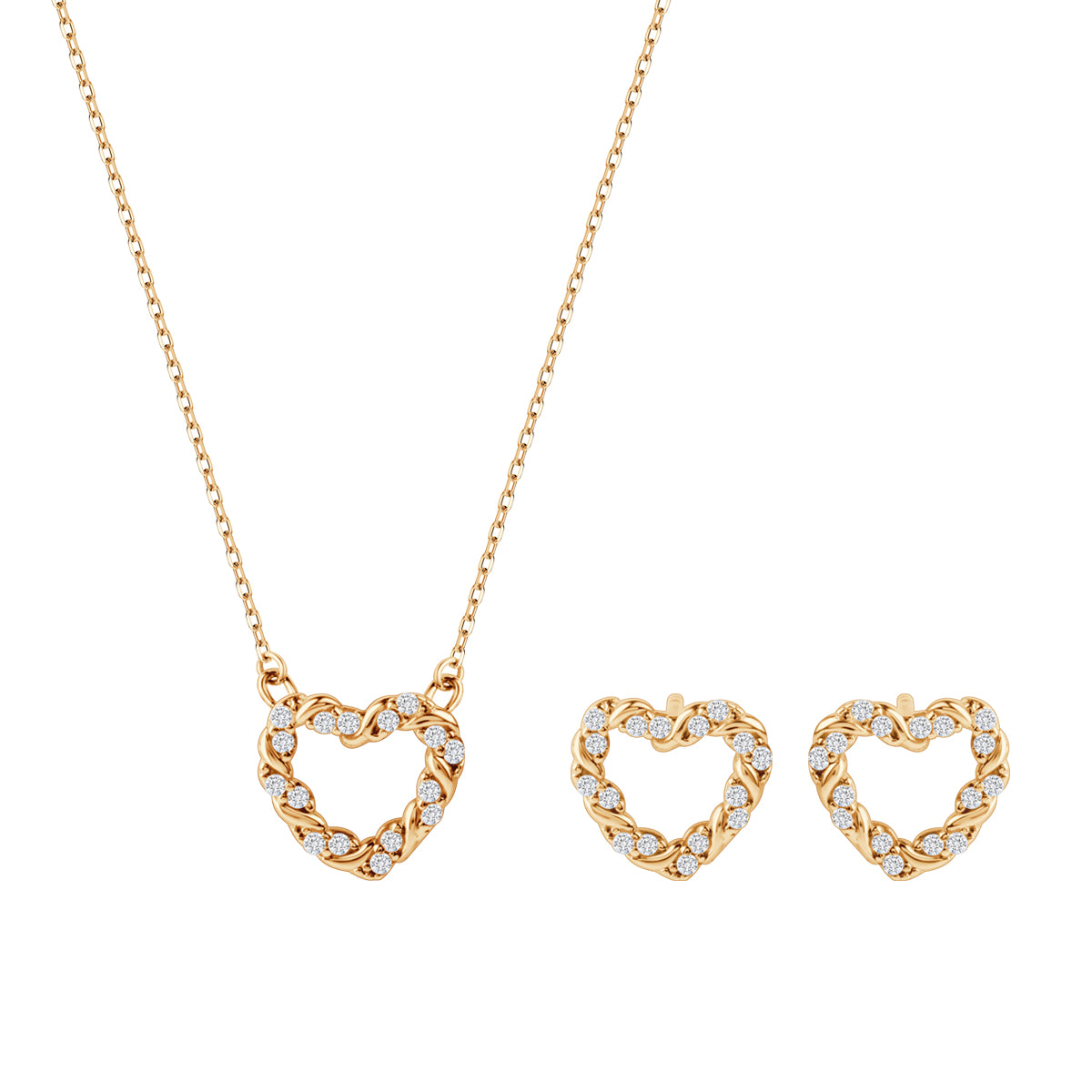 Komplet biżuterii złotej z cyrkoniami - serca