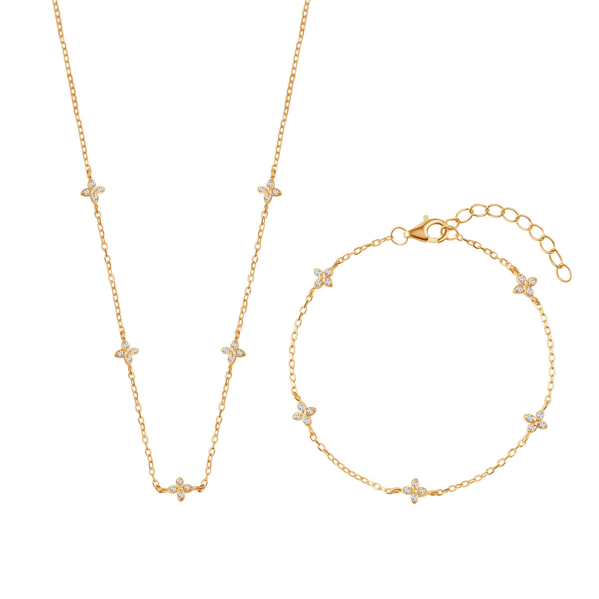 Komplet biżuterii srebrnej pozłacanej - kwiaty