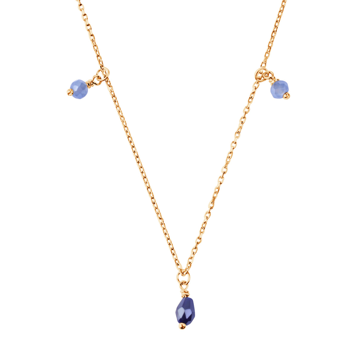 Komplet biżuterii srebrnej pozłacany z niebieskimi koralikami