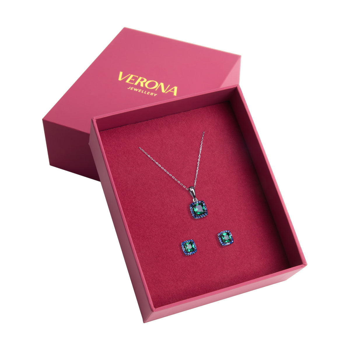 Komplet biżuterii srebrnej z kolorowymi cyrkoniami