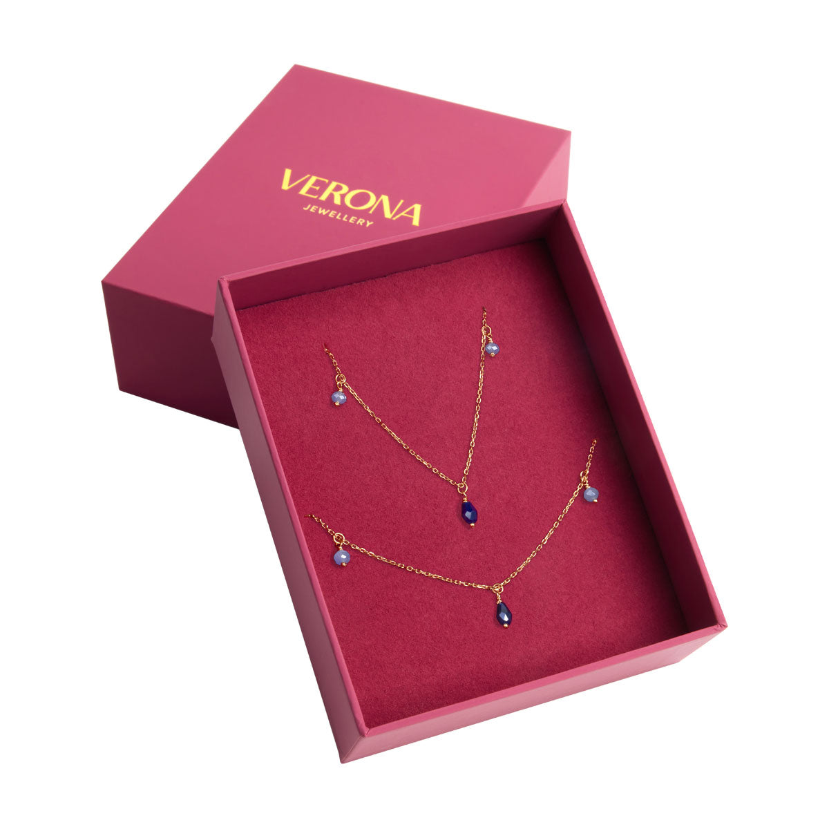 Komplet biżuterii srebrnej pozłacany z niebieskimi koralikami