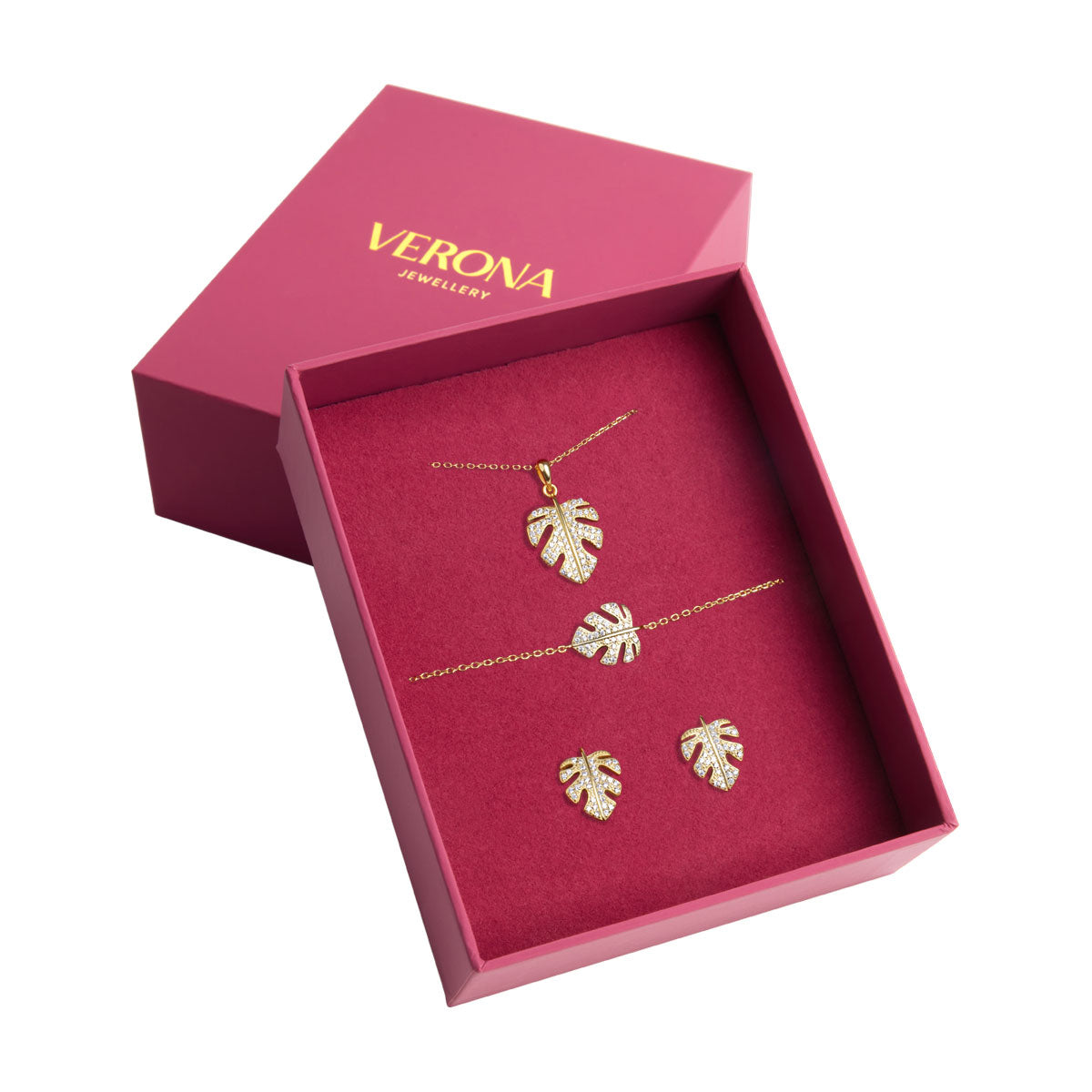 Komplet biżuterii srebrnej pozłacanej - monstera