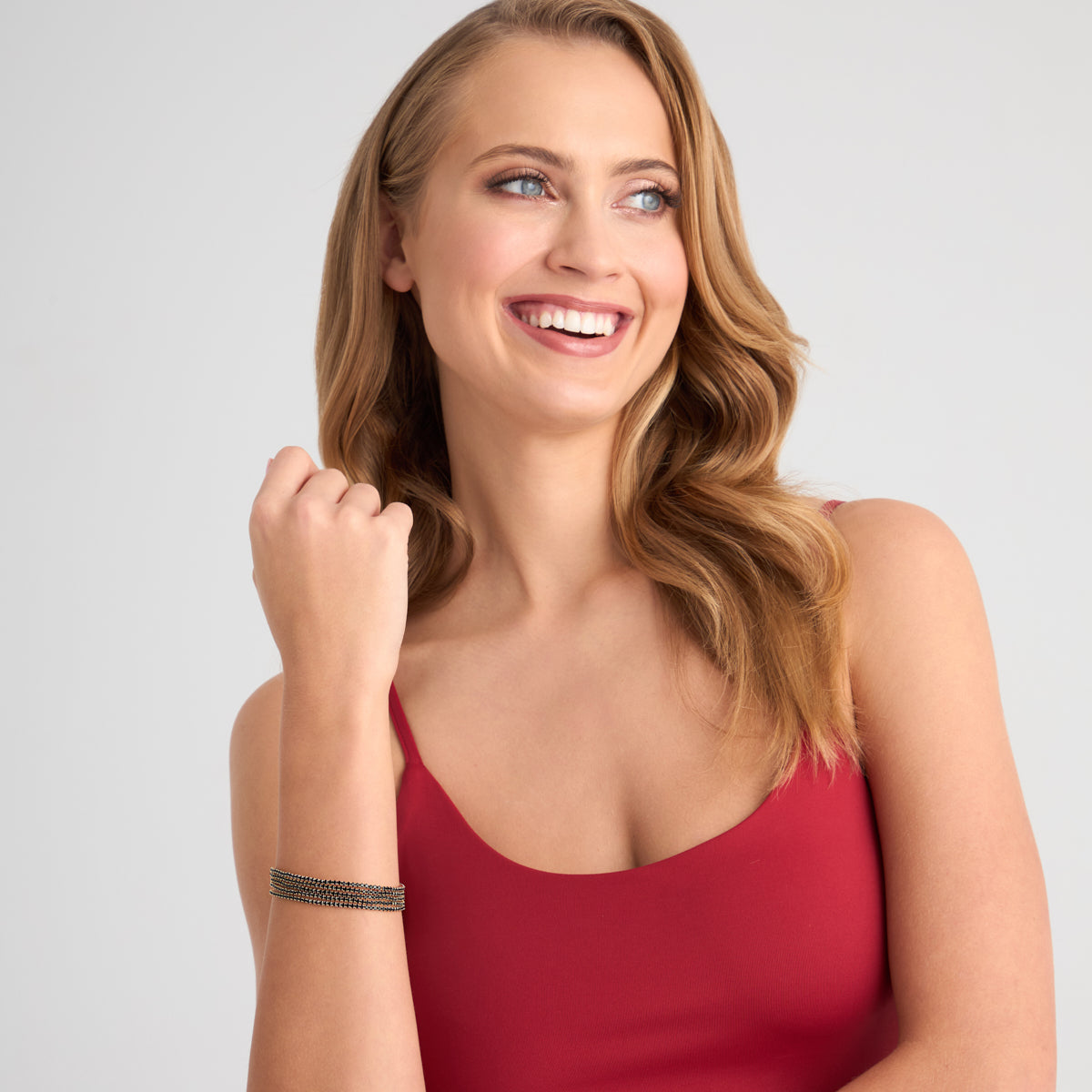 Bransoletka stalowa pozłacana z czarnym szkłem - Moderno