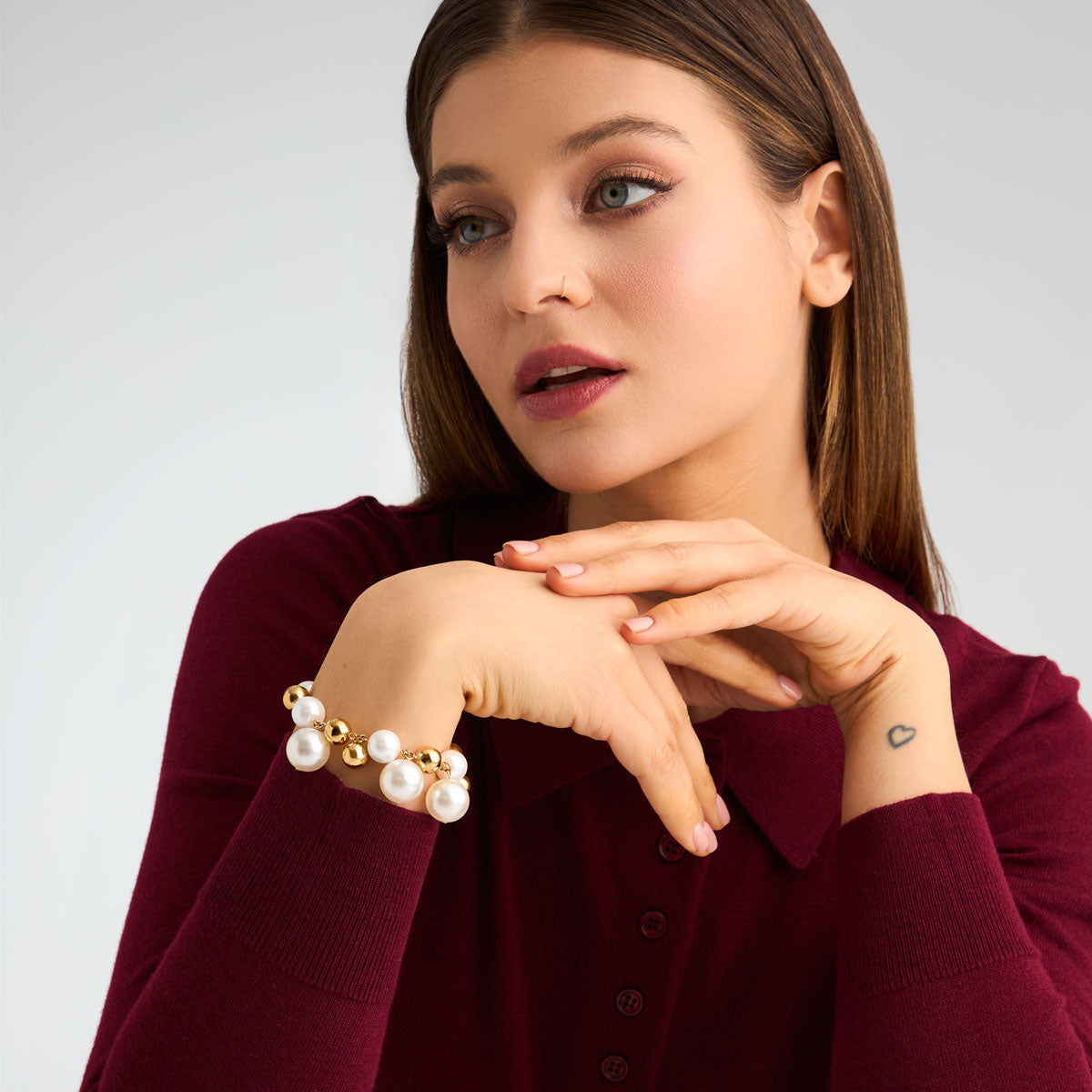 Bransoletka stalowa z imitacją pereł - kulki - Moderno