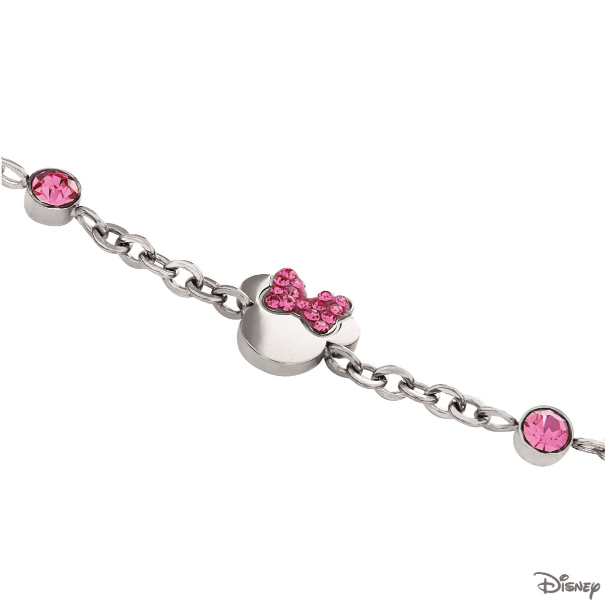 Bransoletka stalowa z czerwonymi cyrkoniami - Myszka Minnie - Disney