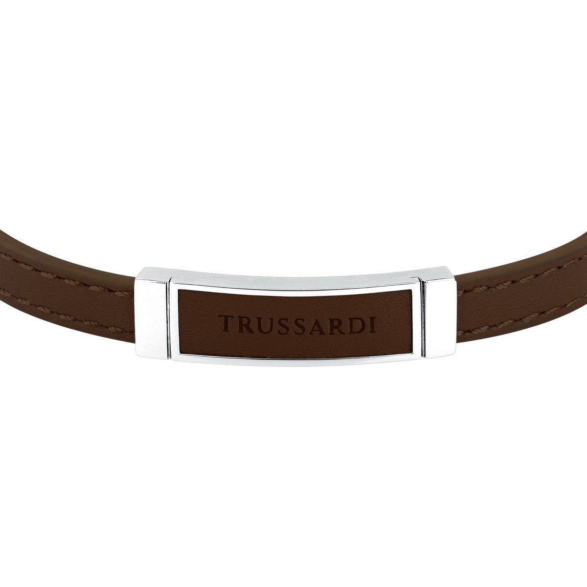Bransoletka stalowa z brązową skórą - Trussardi T - Leather