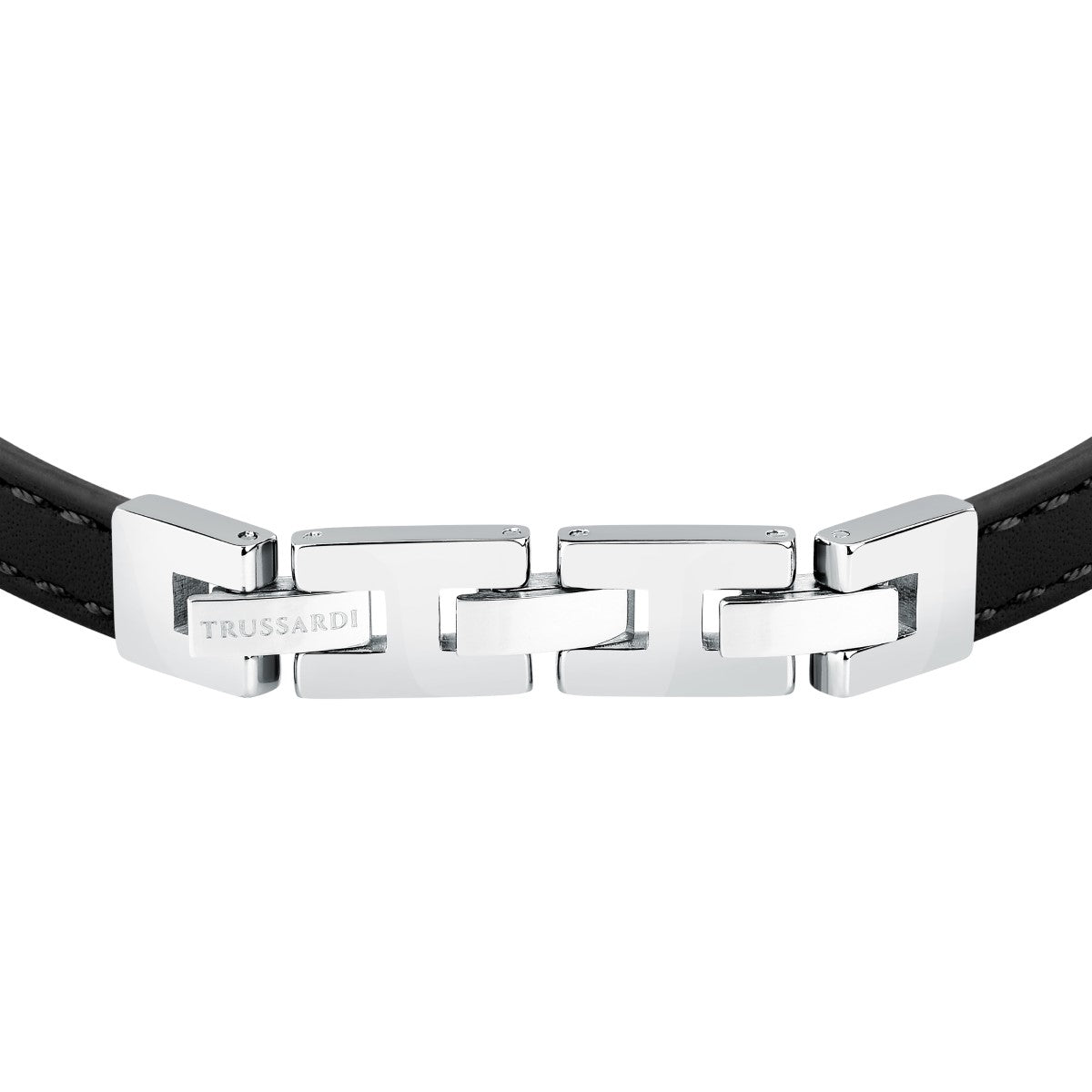 Bransoletka stalowa z czarną skórą - Trussaardi T- Leather