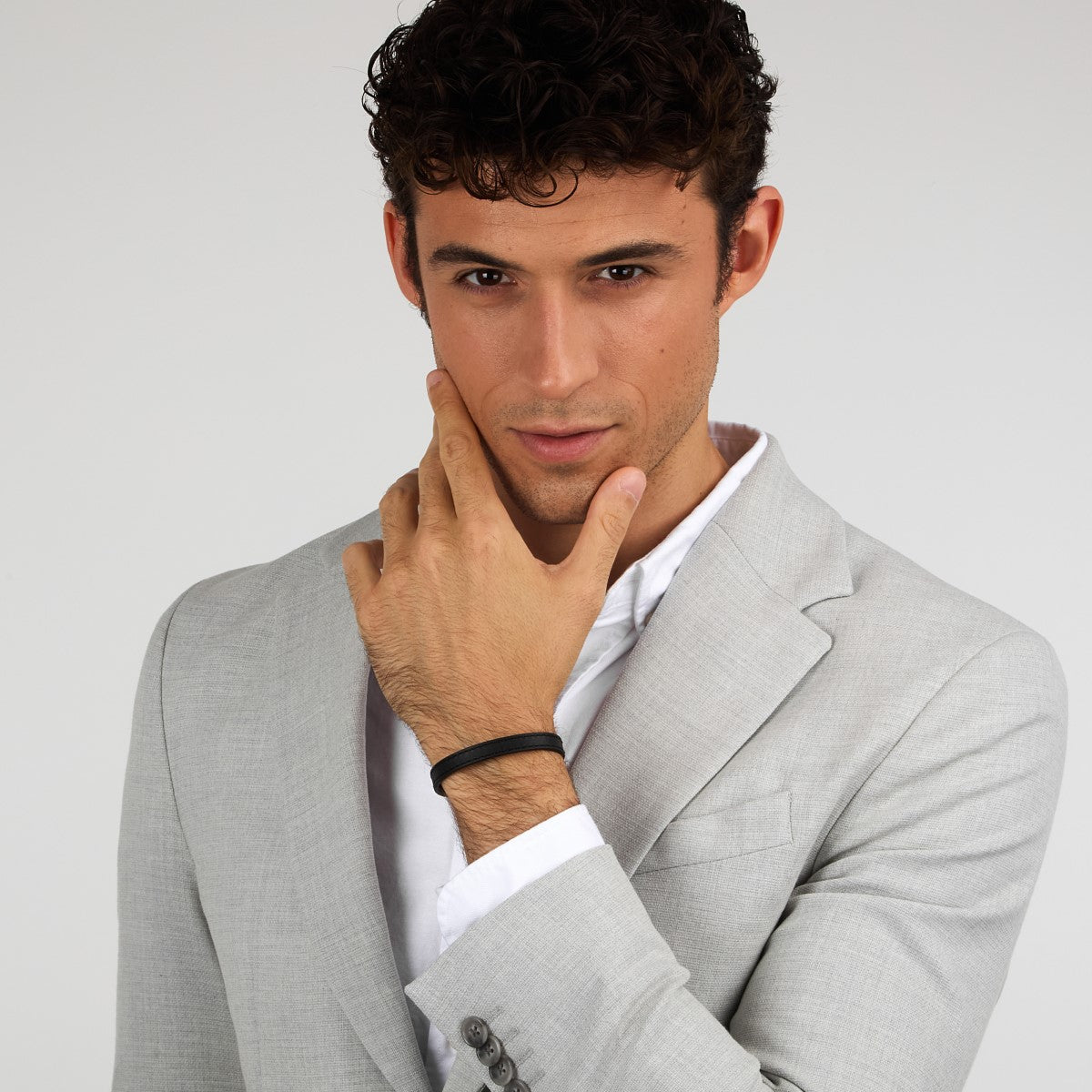 Bransoletka stalowa z czarną skórą - Trussardi T-Leather