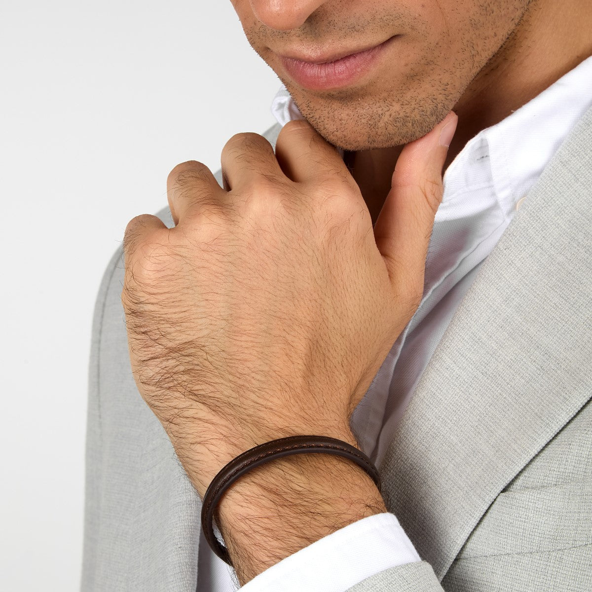 Bransoletka stalowa z brązową skórą - Trussardi T-Leather