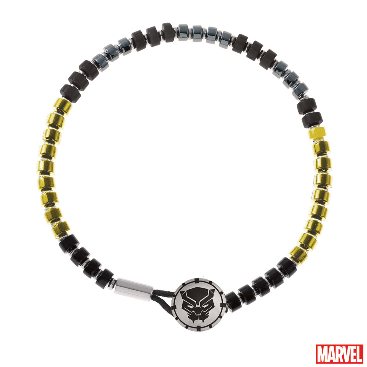 Bransoletka stalowa z koralikami - Czarna Pantera - Marvel