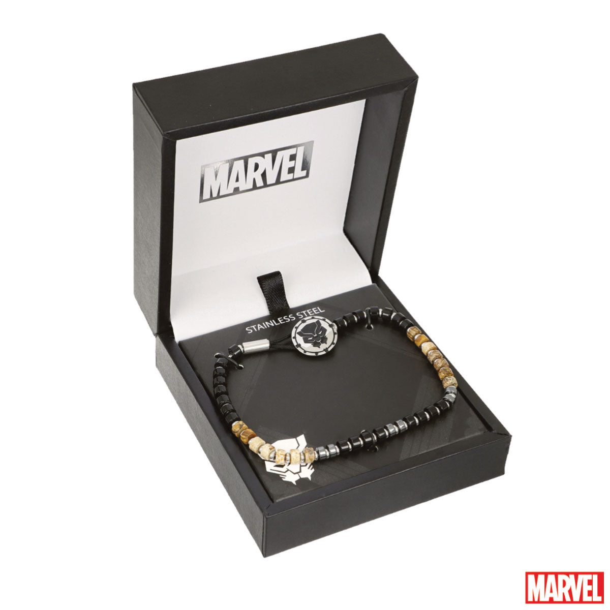 Bransoletka stalowa z koralikami - Czarna Pantera - Marvel