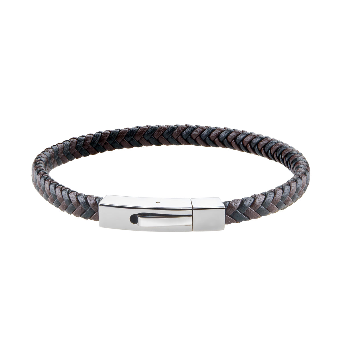 Bransoletka skórzana pleciona - stalowa - Moderno