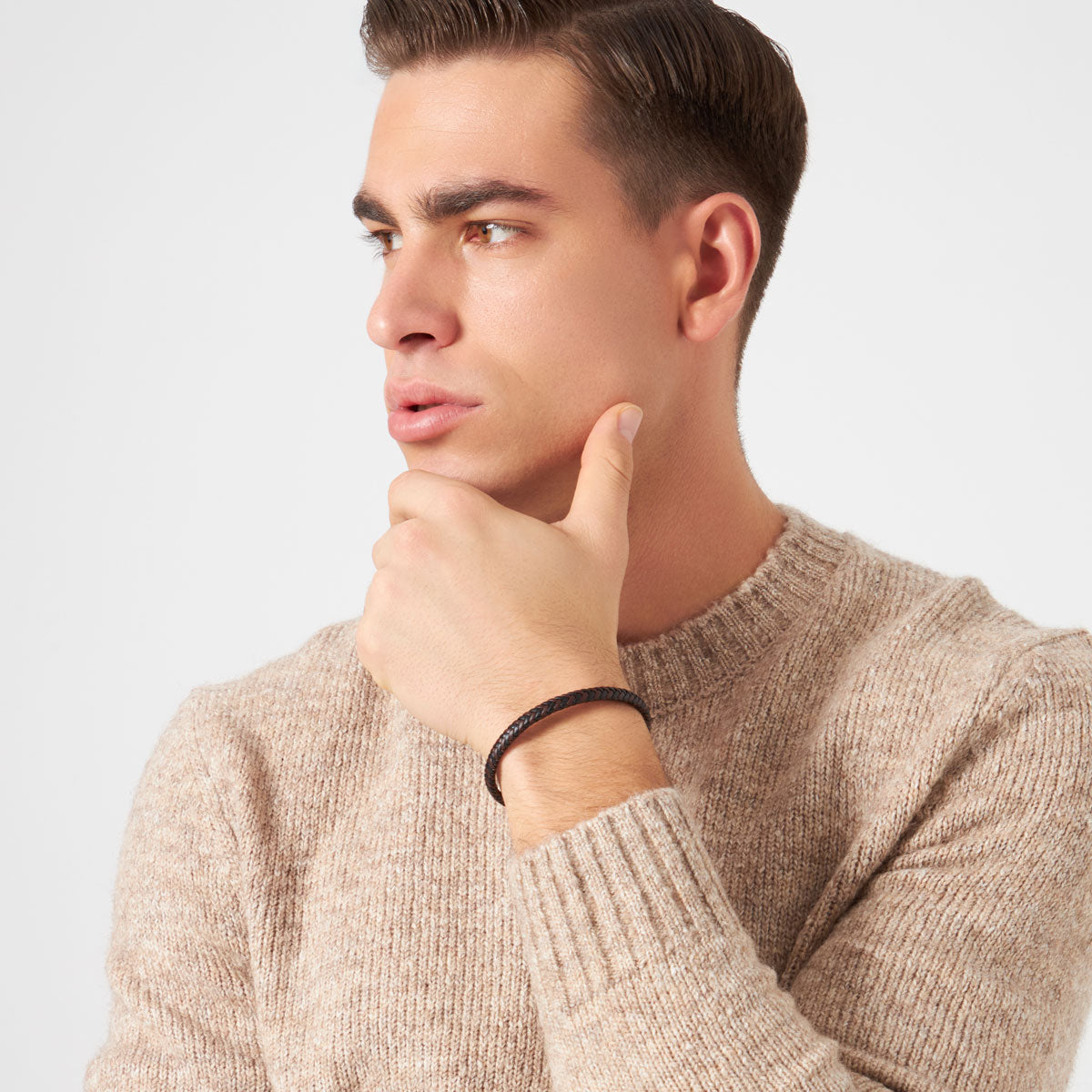 Bransoletka skórzana pleciona - stalowa - Moderno