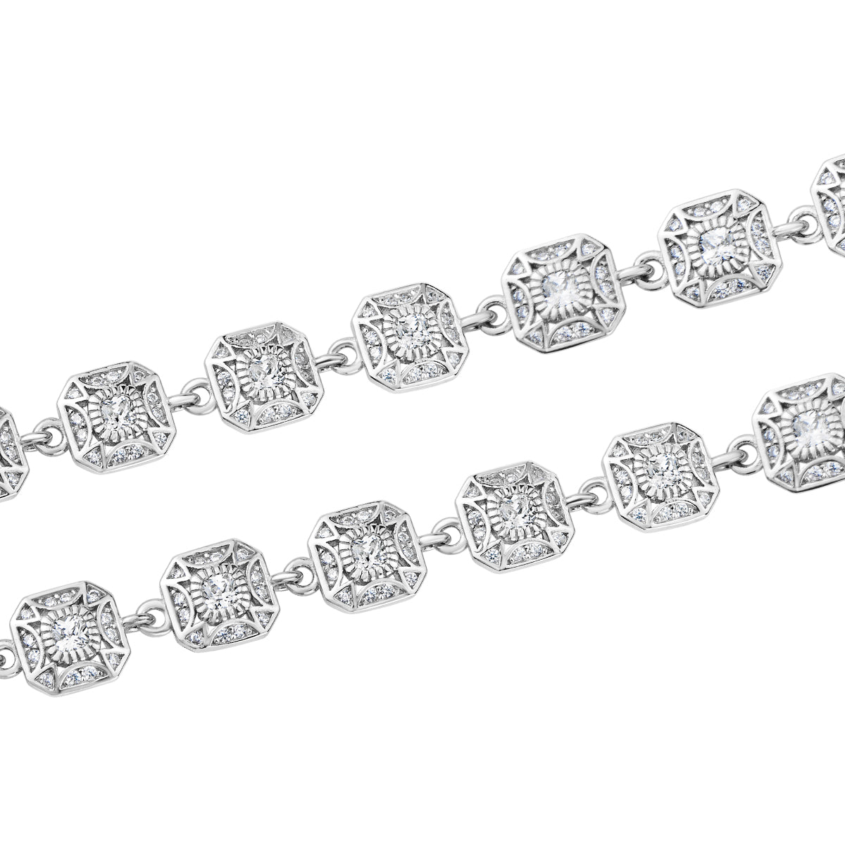 Bransoletka srebrna z bezbarwnymi cyrkoniami - geometryczna