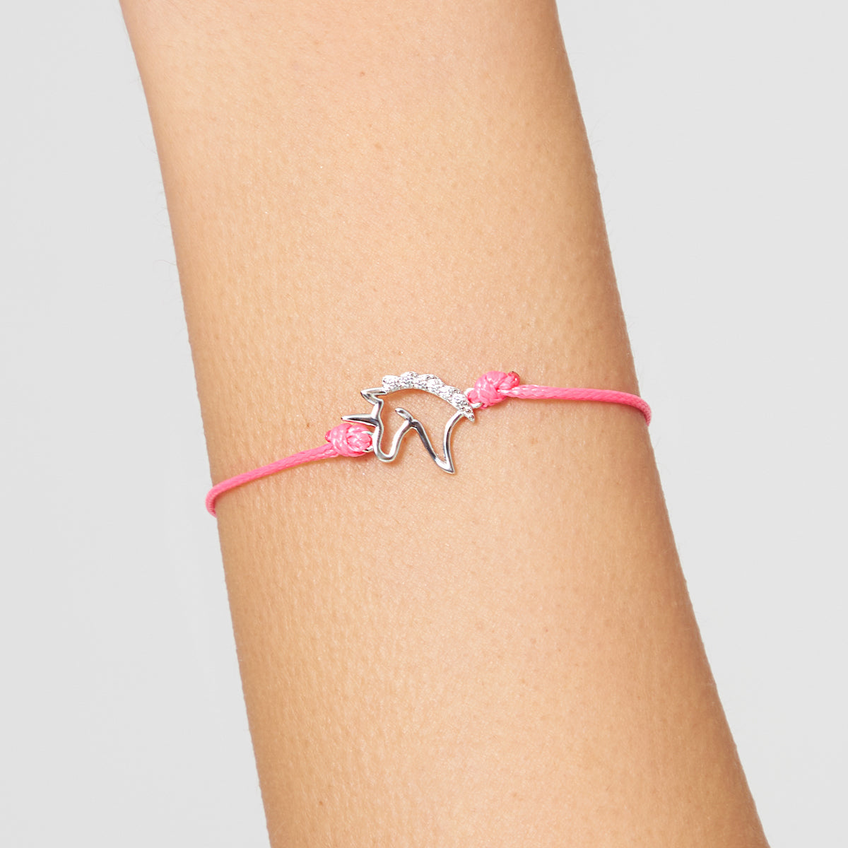 Bransoletka srebrna z cyrkoniami na sznurku - jednorożec - Bambini