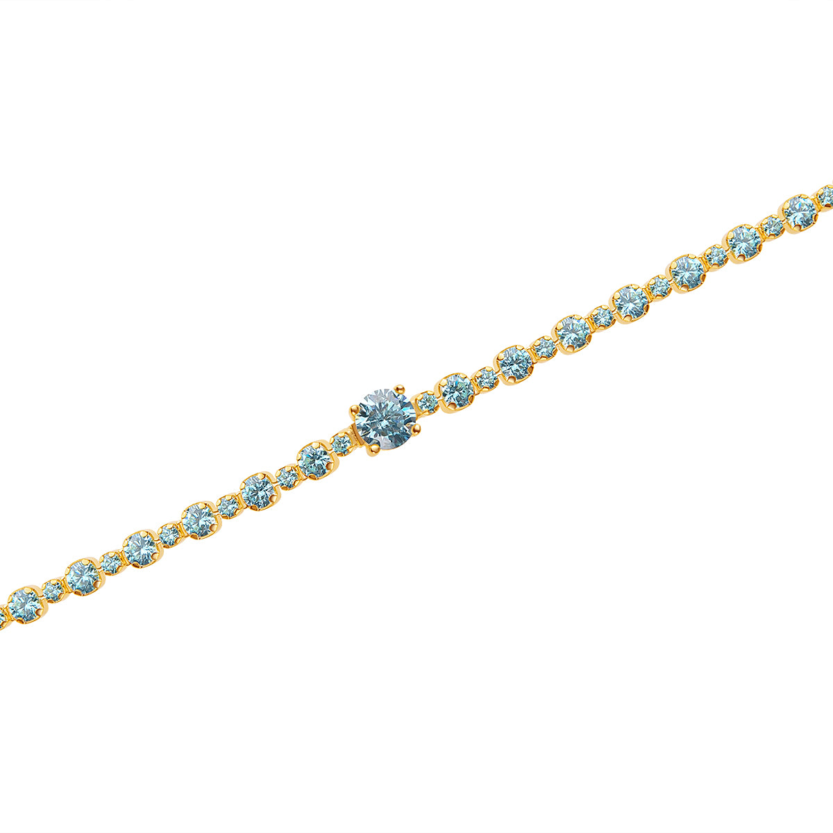 Bransoletka srebrna pozłacana z błękitnymi cyrkoniami